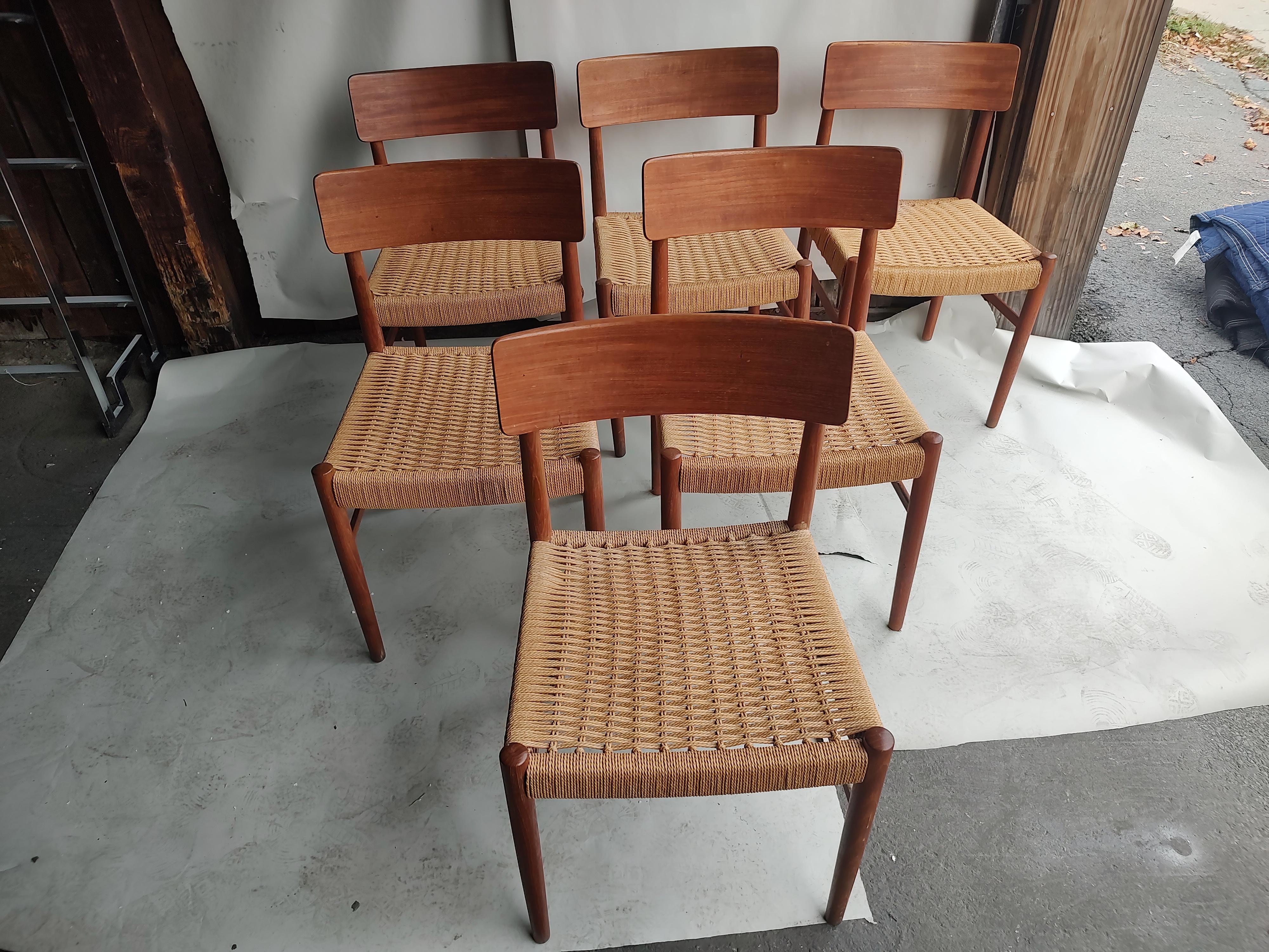 Mid Century Scandinavian Set of 6 Dining Chairs by Niels O Moller w Rope Seats  3