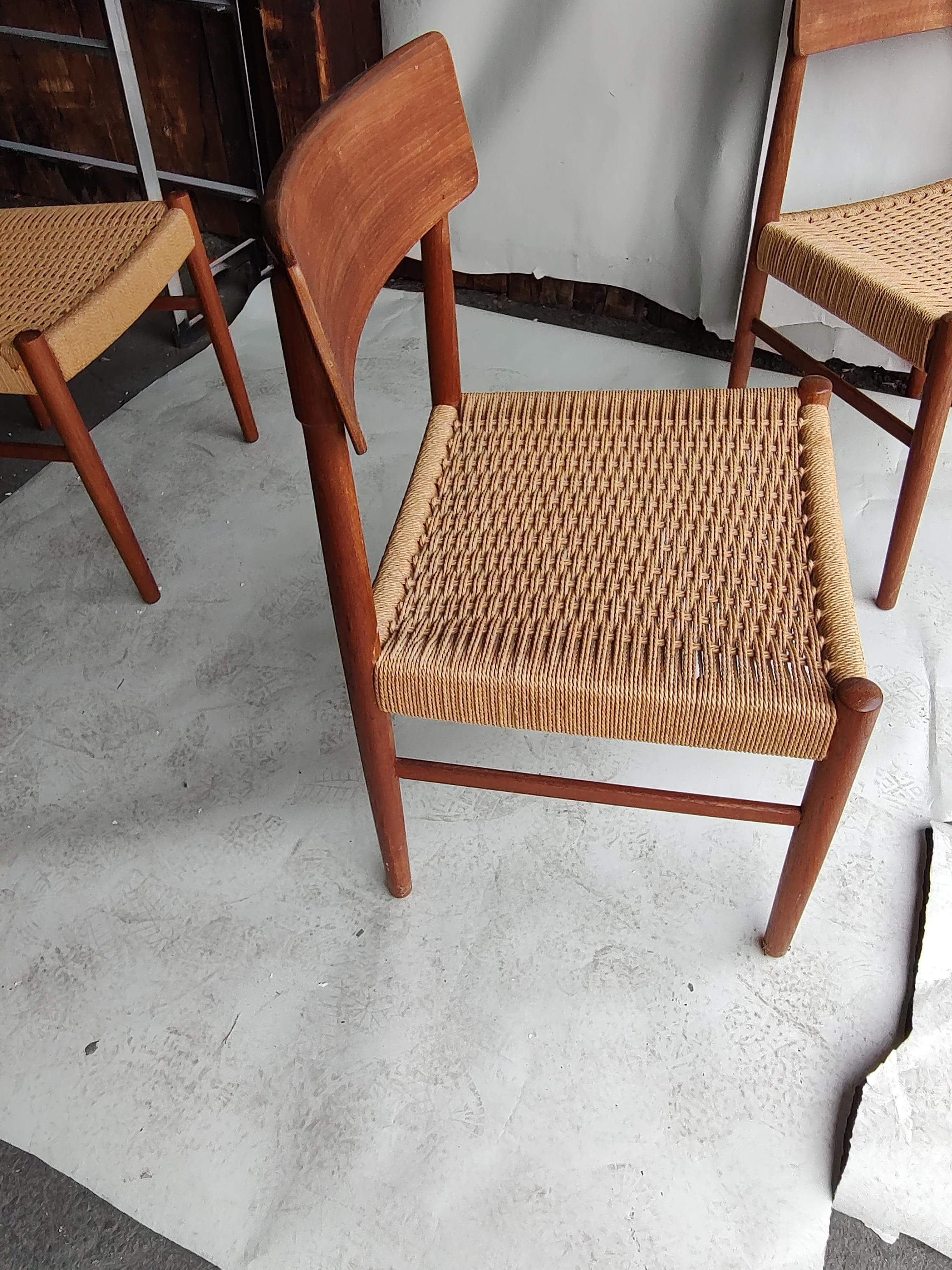 Mid Century Scandinavian Set of 6 Dining Chairs by Niels O Moller w Rope Seats  2