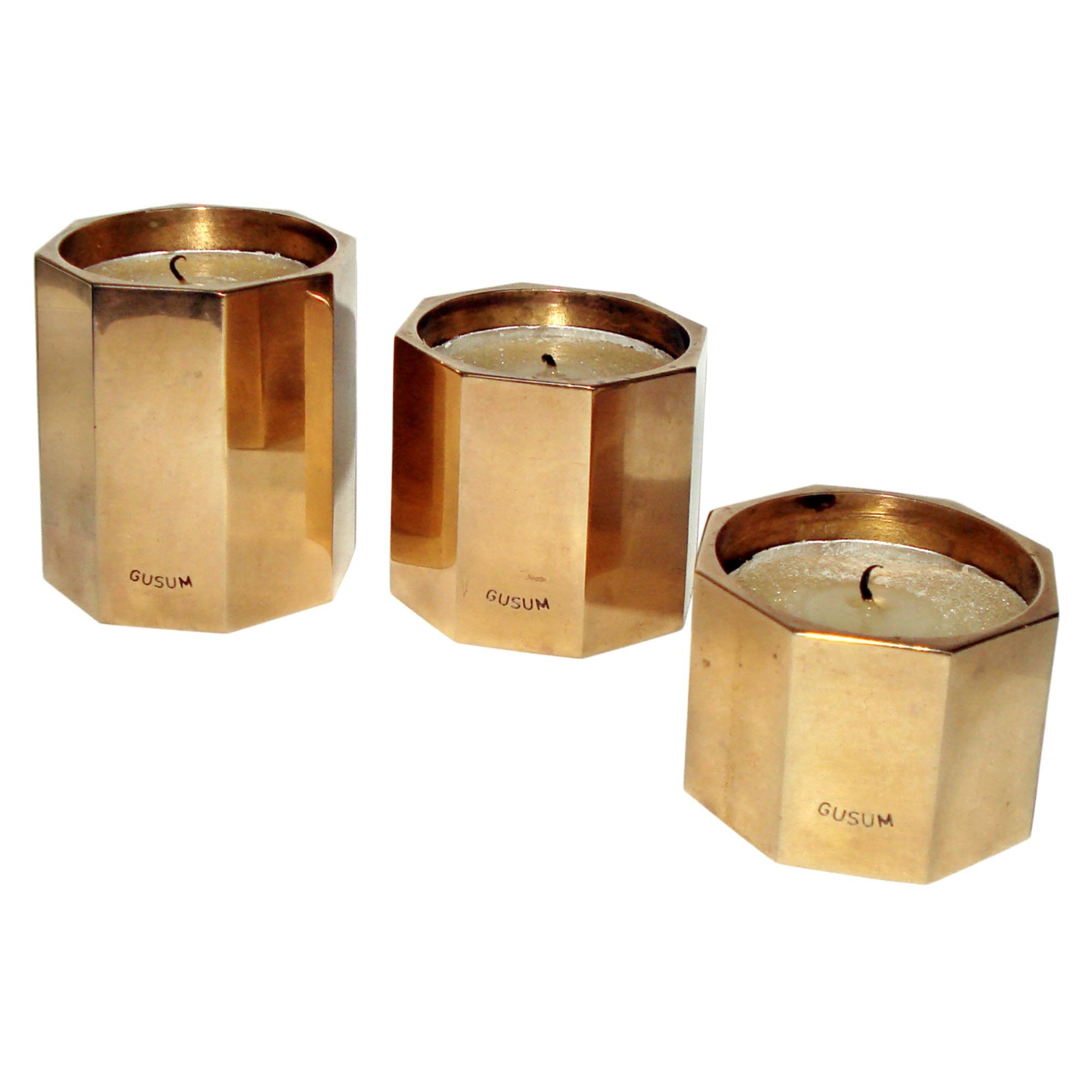 Pair of Brass Sphere Candle Holders by Gusums at 1stDibs