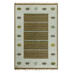 Mid-Century Scandinavian Slate Gray Flatweave Rug By Aina Kånge Signed "AK"
