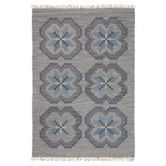 Mid-Century Scandinavian Slate Gray Flatweave Rug Rölakan By Ingegerd Silow