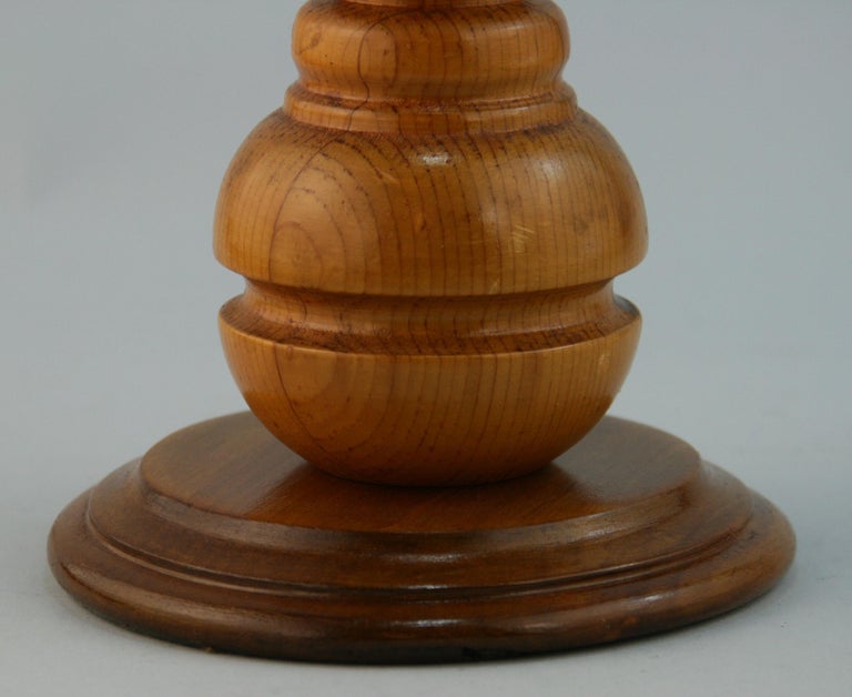 Hand-Crafted Mid Century Scandinavian Small Hand Turned Wood Lamp For Sale