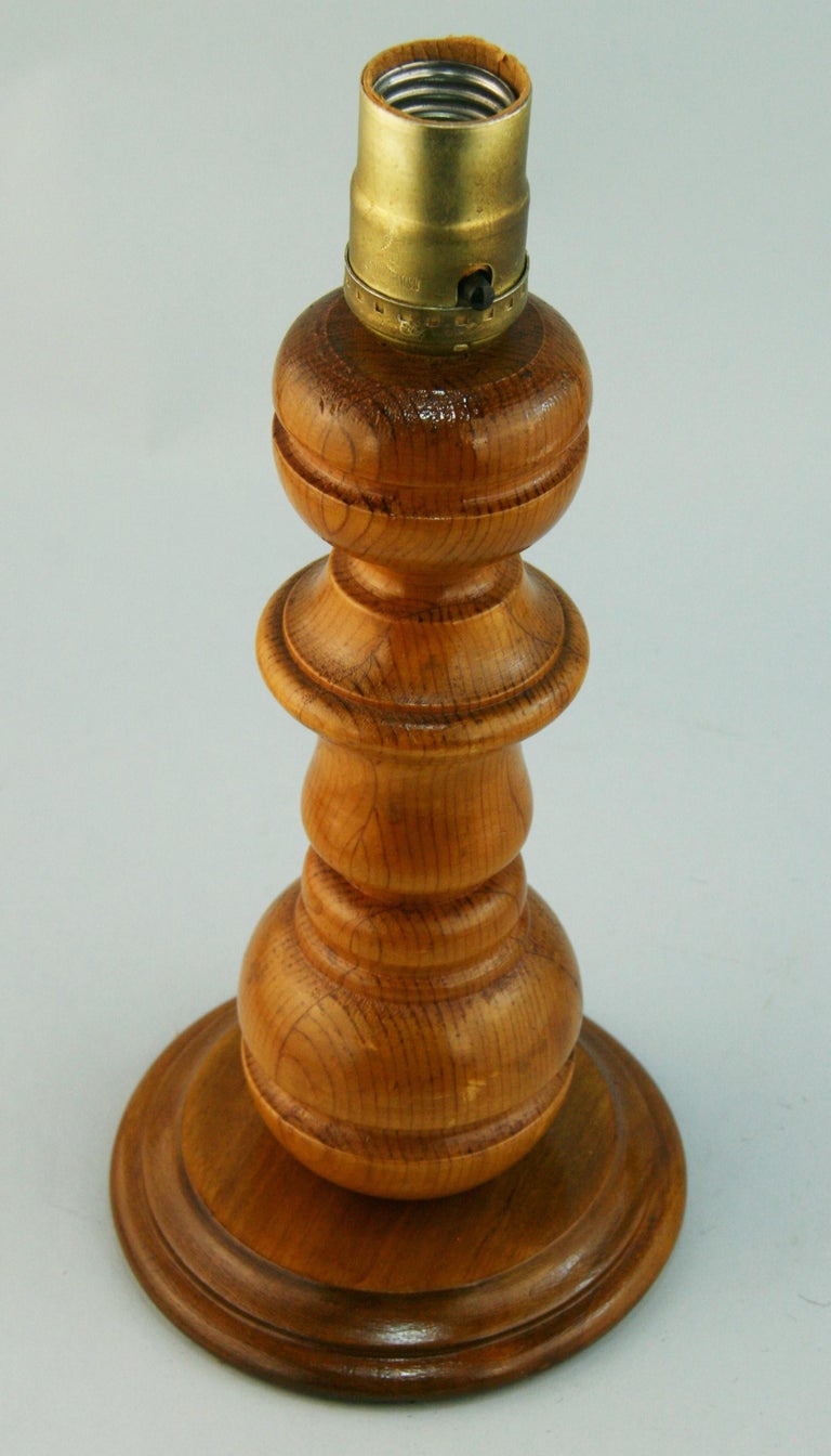 Birch Mid Century Scandinavian Small Hand Turned Wood Lamp For Sale