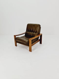 Skandinavisches Mid-Century-Stil  Massiver Eichen- und Ledersessel/ Sessel 1960er Jahre