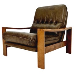 Mid Century Scandinavian  Solid Oak & Leather lounge chair/ Easy chair 1960s