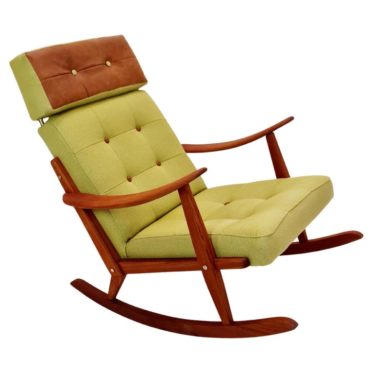 Mid century Scandinavian solid teak Rocking Chair 1960s For Sale