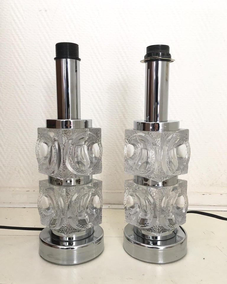 Midcentury Scandinavian Stacked Glass Cubes Lamp Base For Sale at 1stDibs