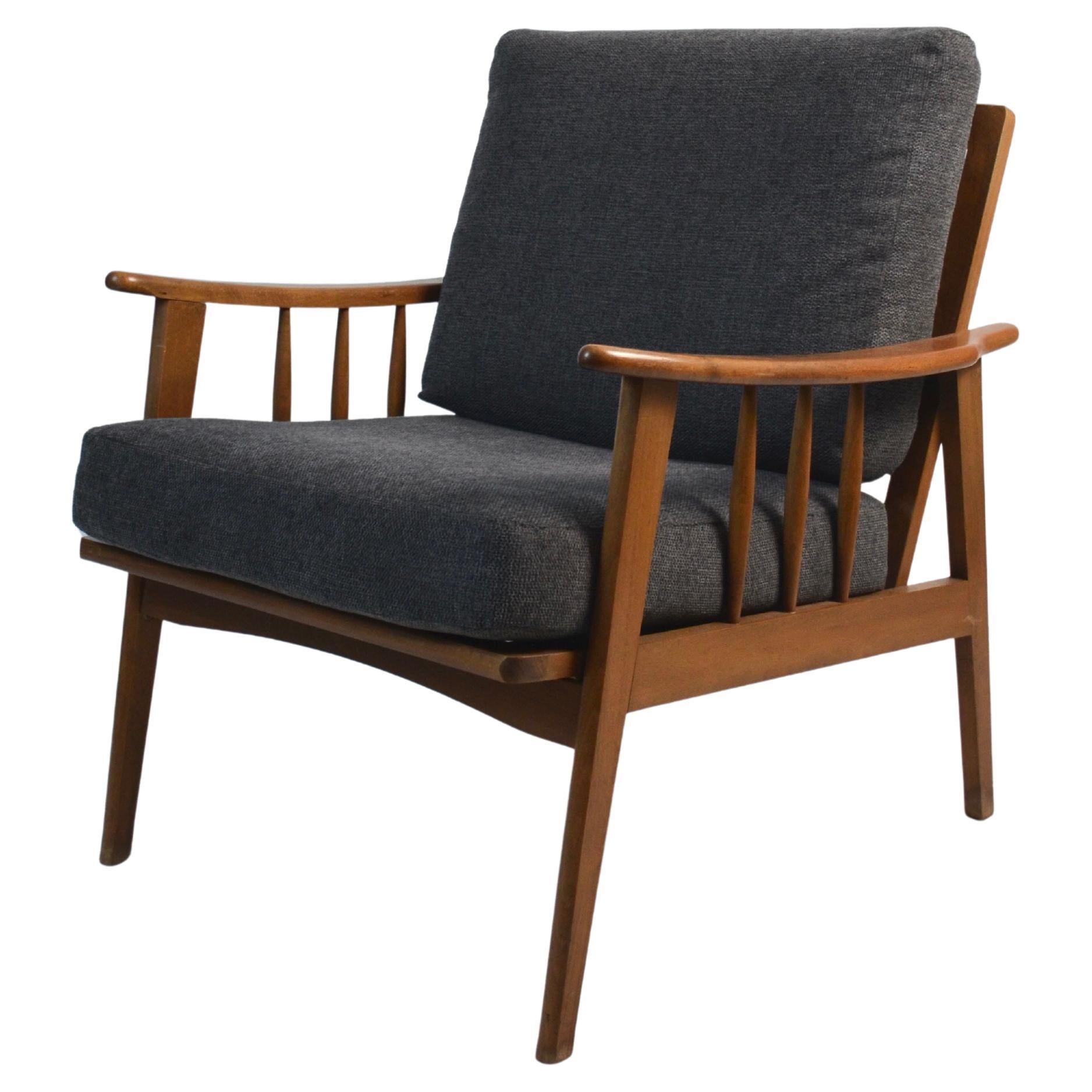 Italian Mid-Century Armchair in Beech & Grey Fabric, Circa 1960
