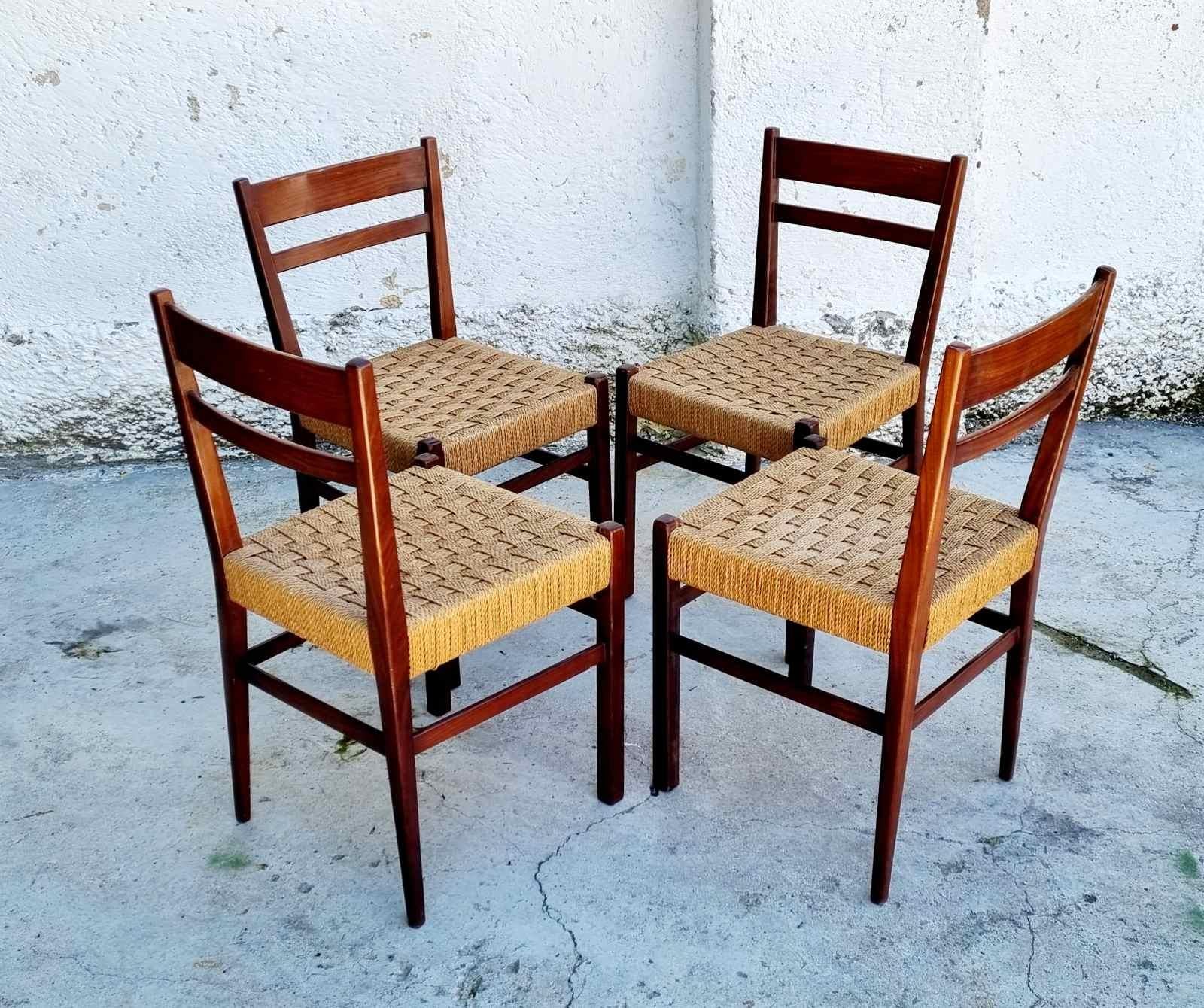 Italian Mid-Century Scandinavian Style Dining Chairs, Italy, 1960s, Set of 4 For Sale
