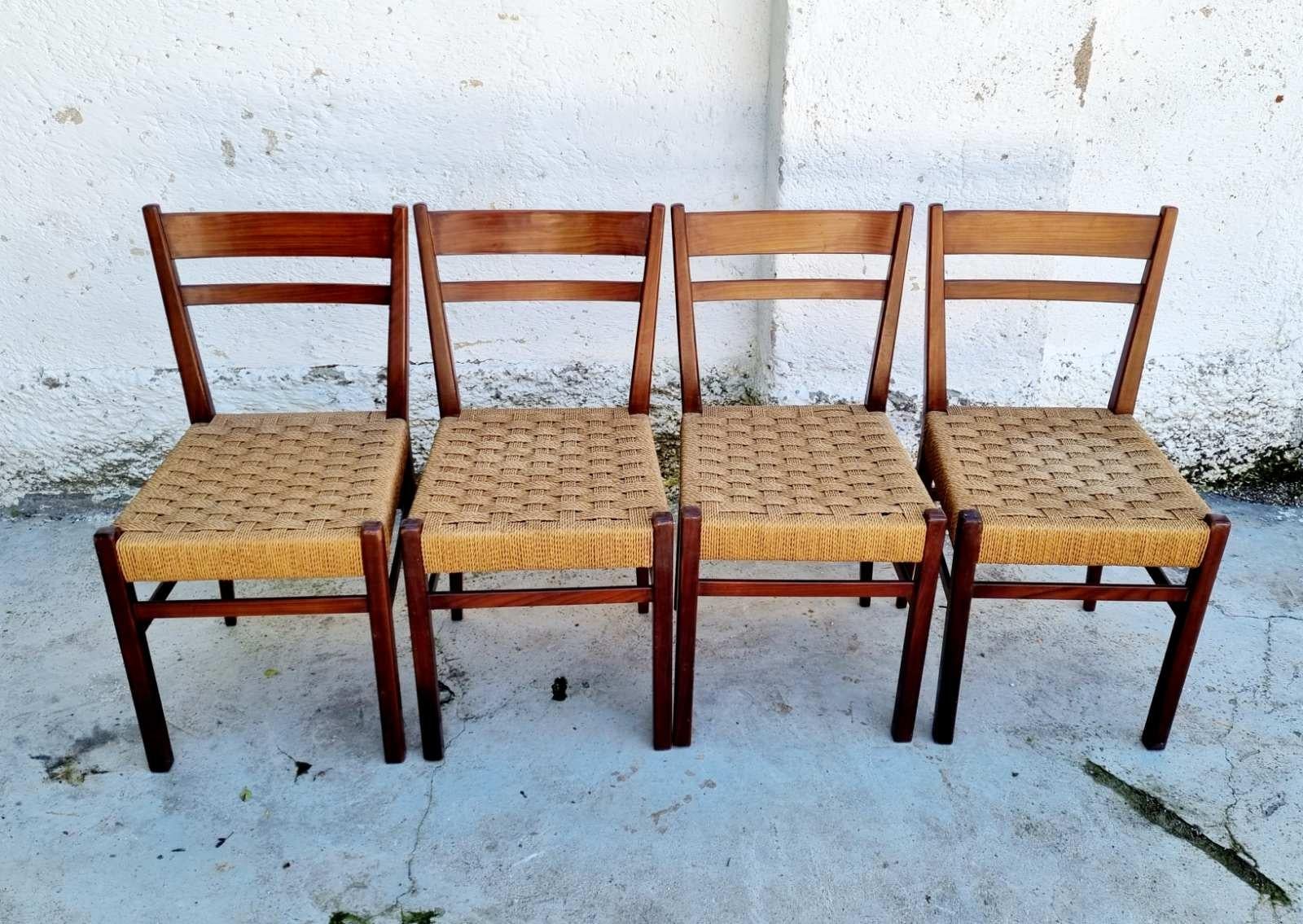 Rope Mid-Century Scandinavian Style Dining Chairs, Italy, 1960s, Set of 4 For Sale