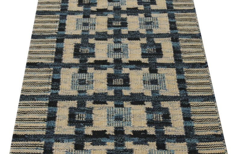 Indian Mid-Century Scandinavian Style Kilim Runner in Blue and Yellow by Rug & Kilim