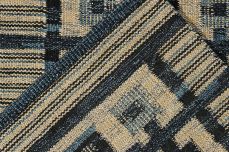 Hand-Knotted Mid-Century Scandinavian Style Kilim Runner in Blue and Yellow by Rug & Kilim