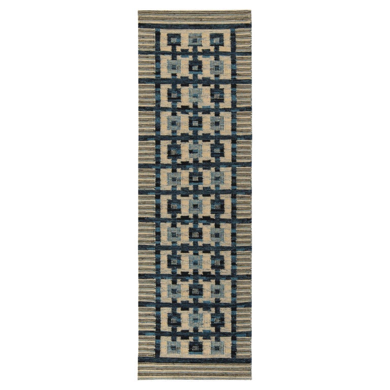 Mid-Century Scandinavian Style Kilim Runner in Blue and Yellow by Rug & Kilim