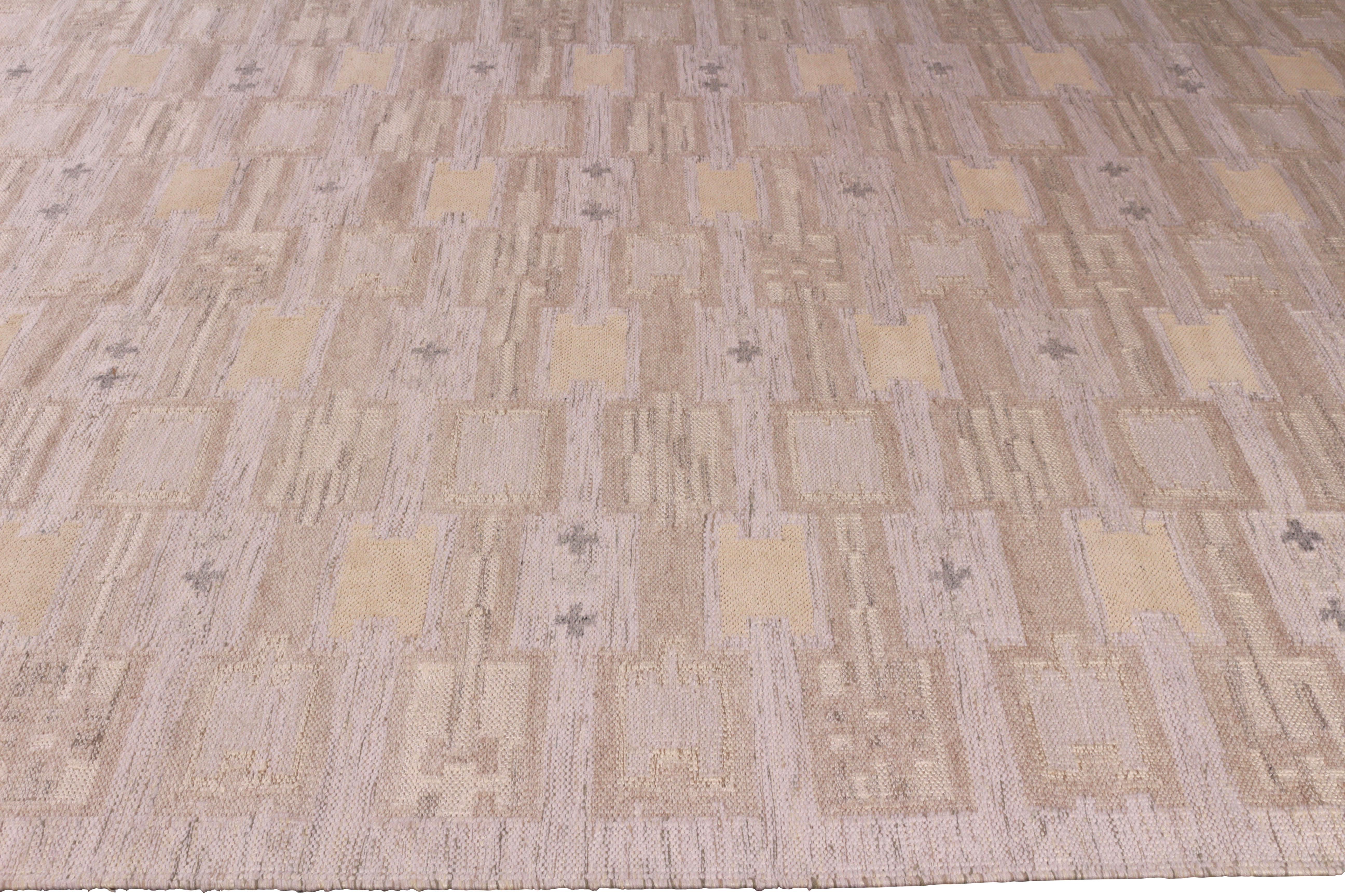 Teppich & Kelim-Teppich im skandinavischen Stil aus der Mitte des Jahrhunderts in Creme und Beige mit geometrischem Muster (Skandinavische Moderne) im Angebot