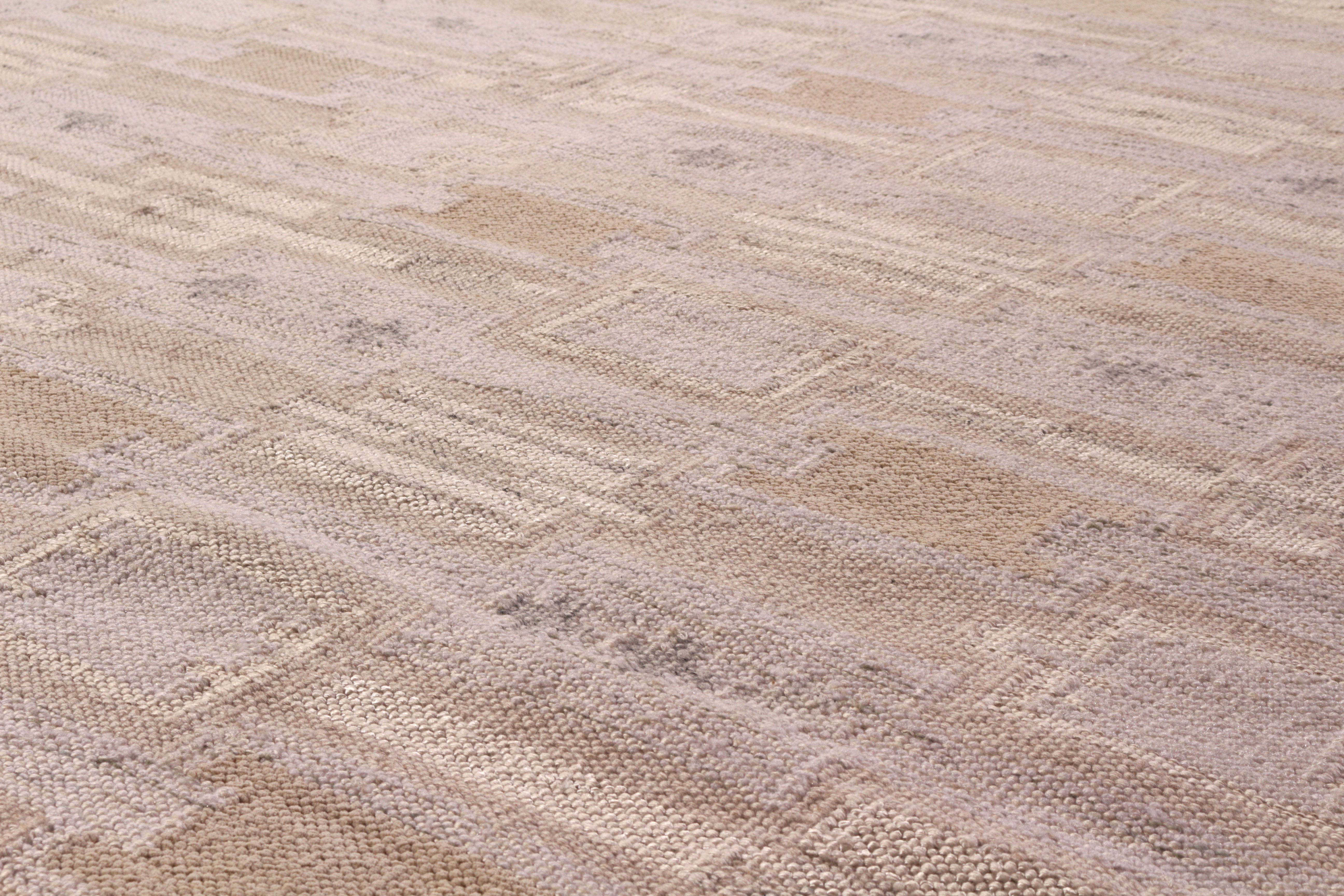 Teppich & Kelim-Teppich im skandinavischen Stil aus der Mitte des Jahrhunderts in Creme und Beige mit geometrischem Muster (Indisch) im Angebot