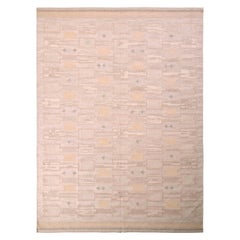 Mid-Century Scandinavian-Style Rug Cream Beige Geometric Pattern by Rug & Kilim