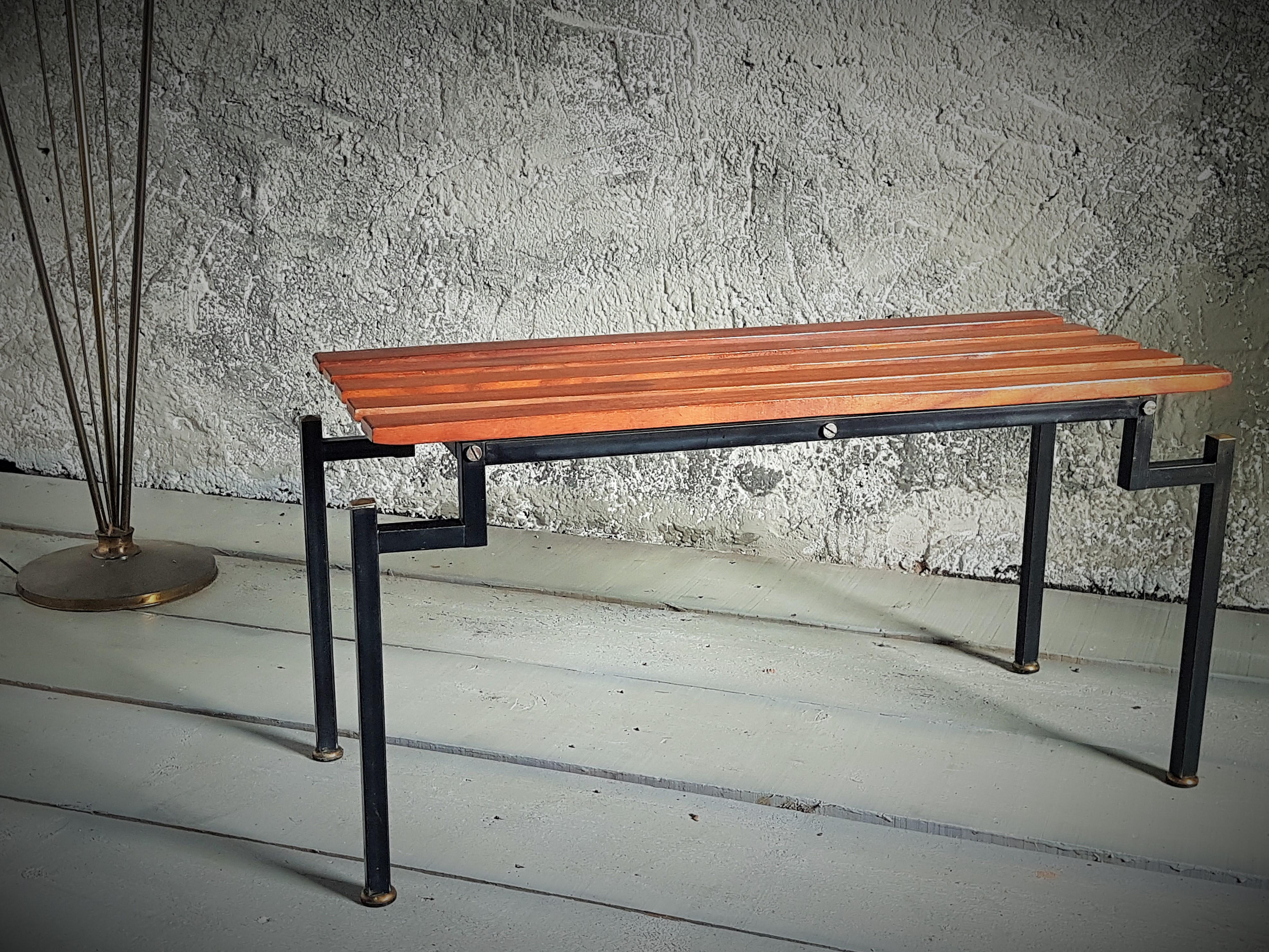 Mid-Century Scandinavian Teak and Brass Bench Stool, Denmark 1960 For Sale 6