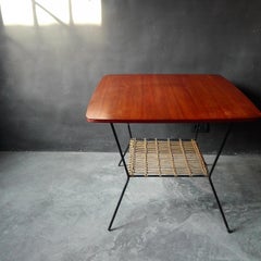 Midcentury Scandinavian Teak and Rattan Table