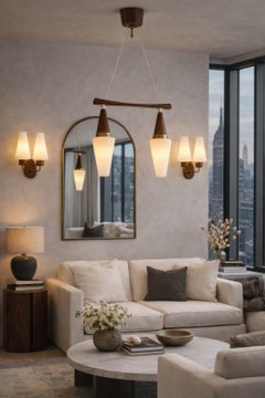 Mid-Century Scandinavian Teak Brass Wall Lights and Pendant, 1960s