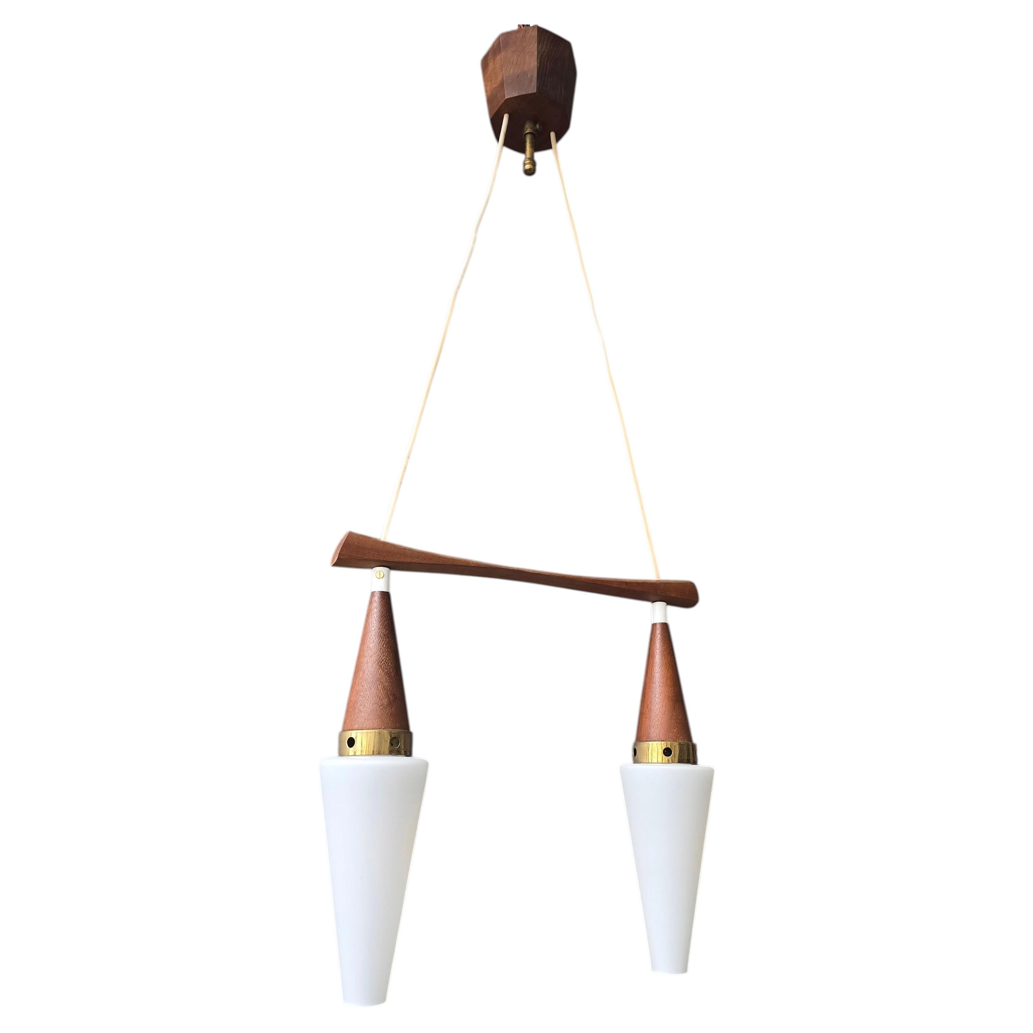 Mid-Century Scandinavian Teak Brass Wall Lights and Pendant, 1960s For Sale