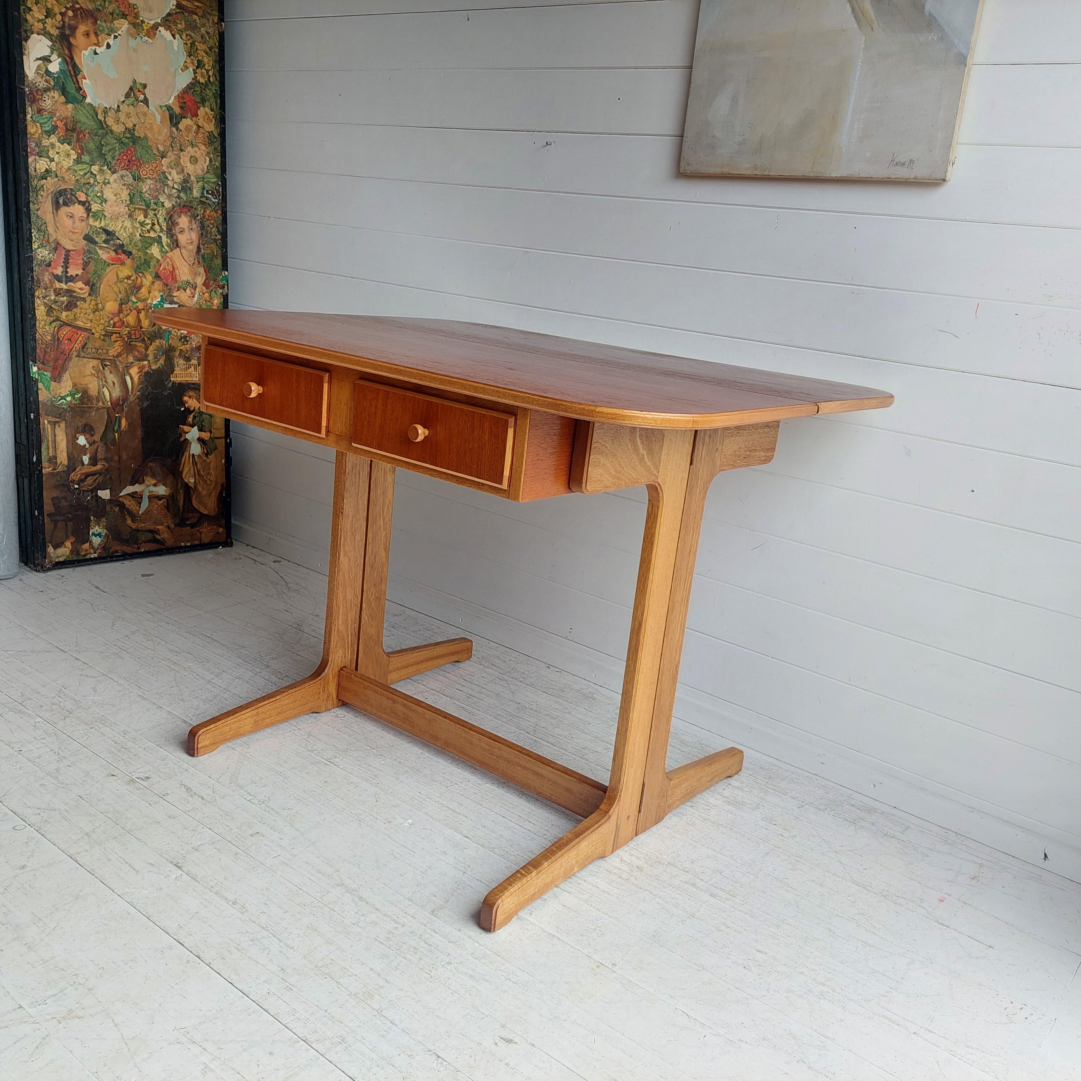 Mid Century Scandinavian Teak Console drop leaf dining table desk, 60s  3
