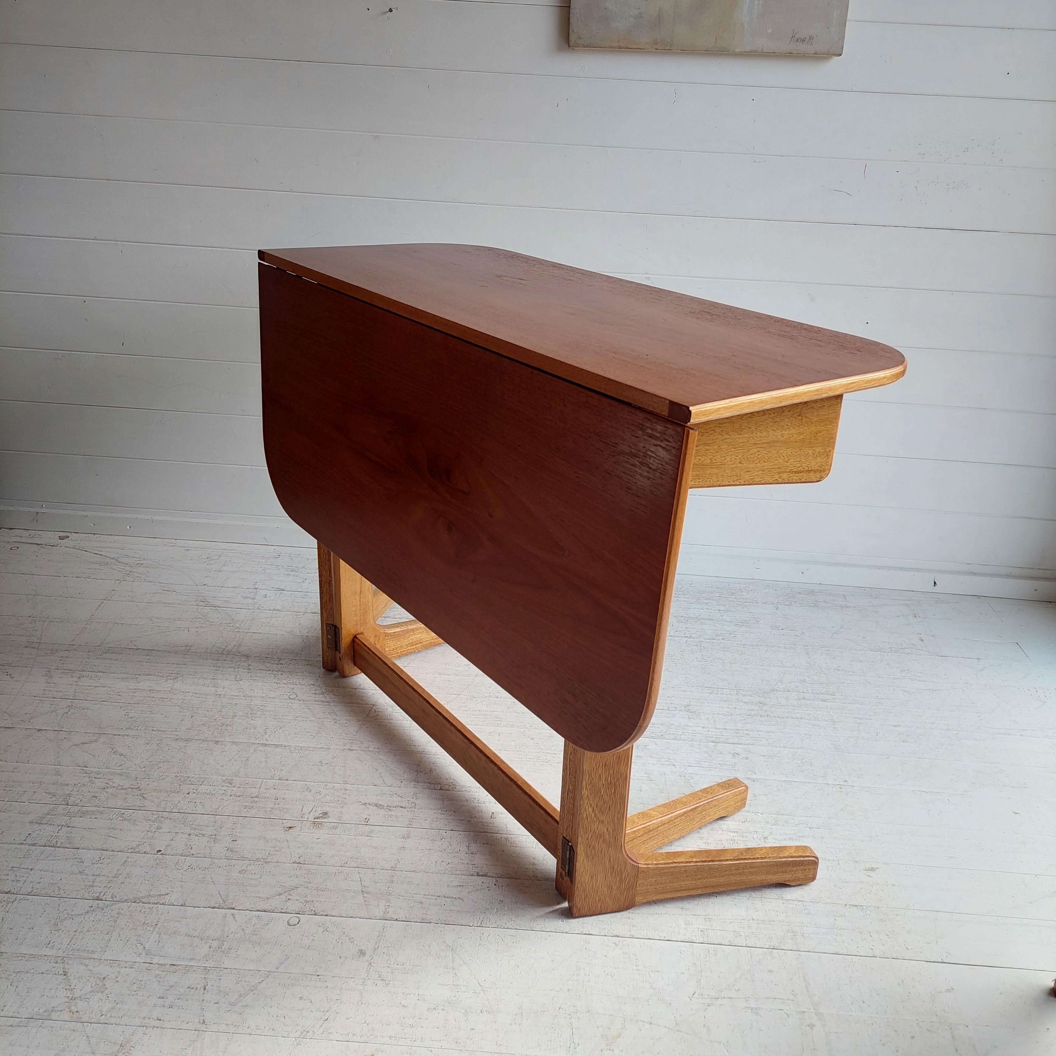 Mid Century Scandinavian Teak Console drop leaf dining table desk, 60s  4