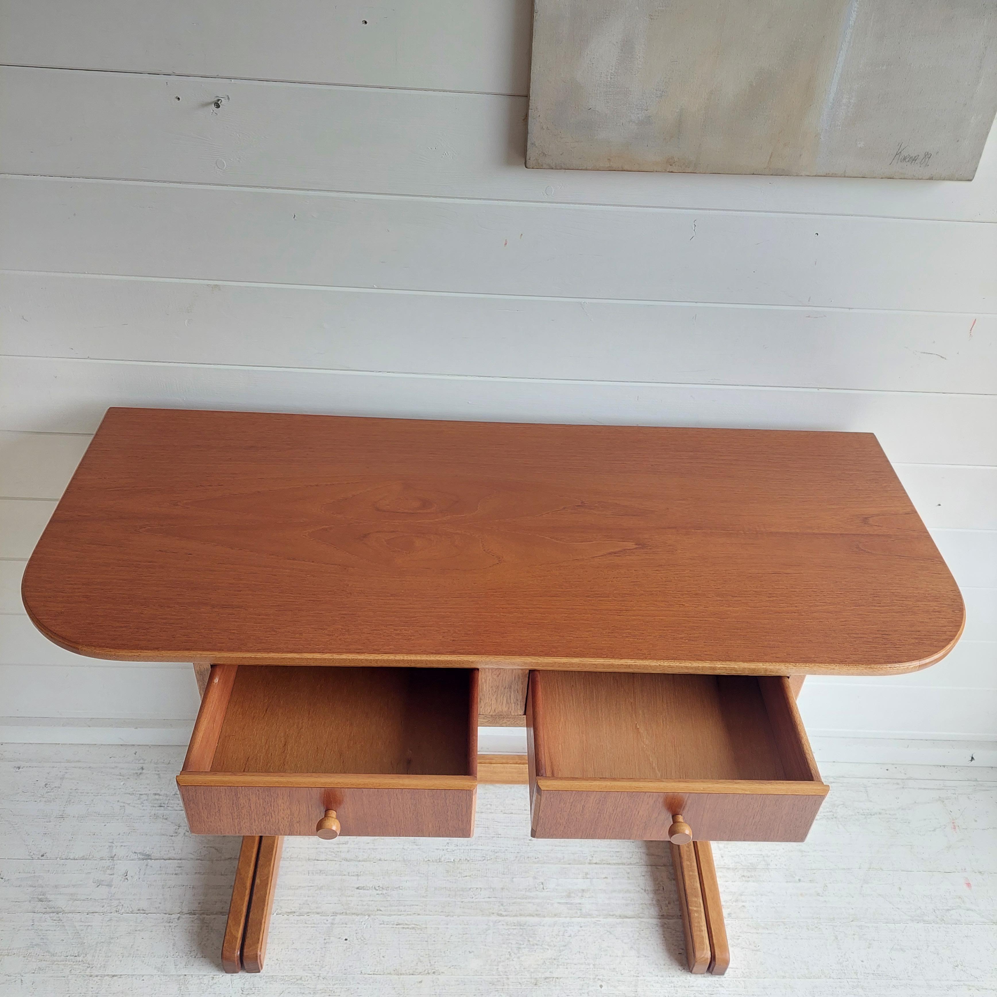 Mid Century Scandinavian Teak Console drop leaf dining table desk, 60s  7