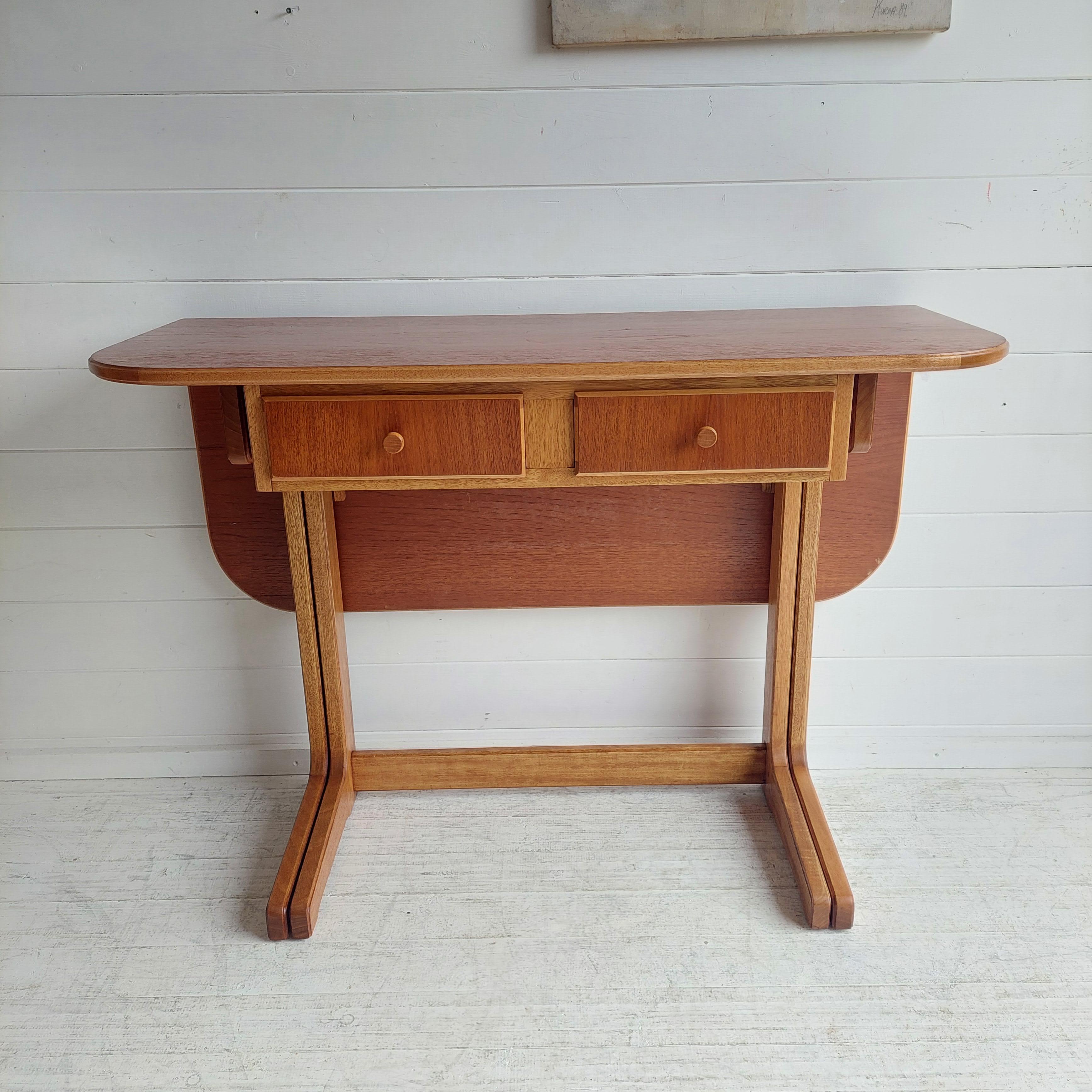Scandinavian Modern Mid Century Scandinavian Teak Console drop leaf dining table desk, 60s 