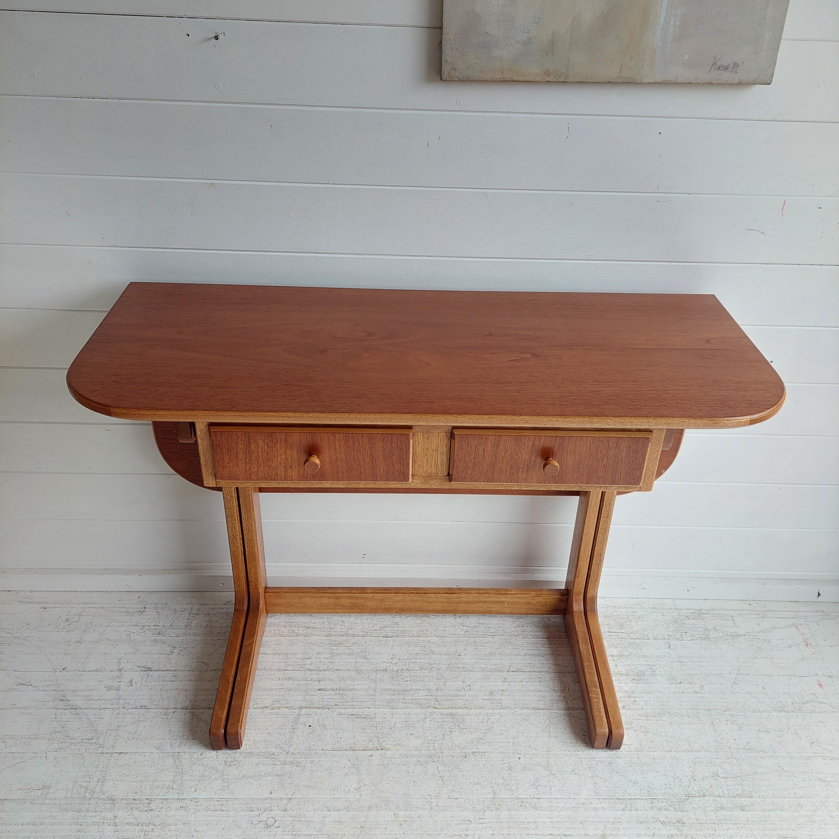 Mid Century Scandinavian Teak Console drop leaf dining table desk, 60s  In Good Condition In Leamington Spa, GB