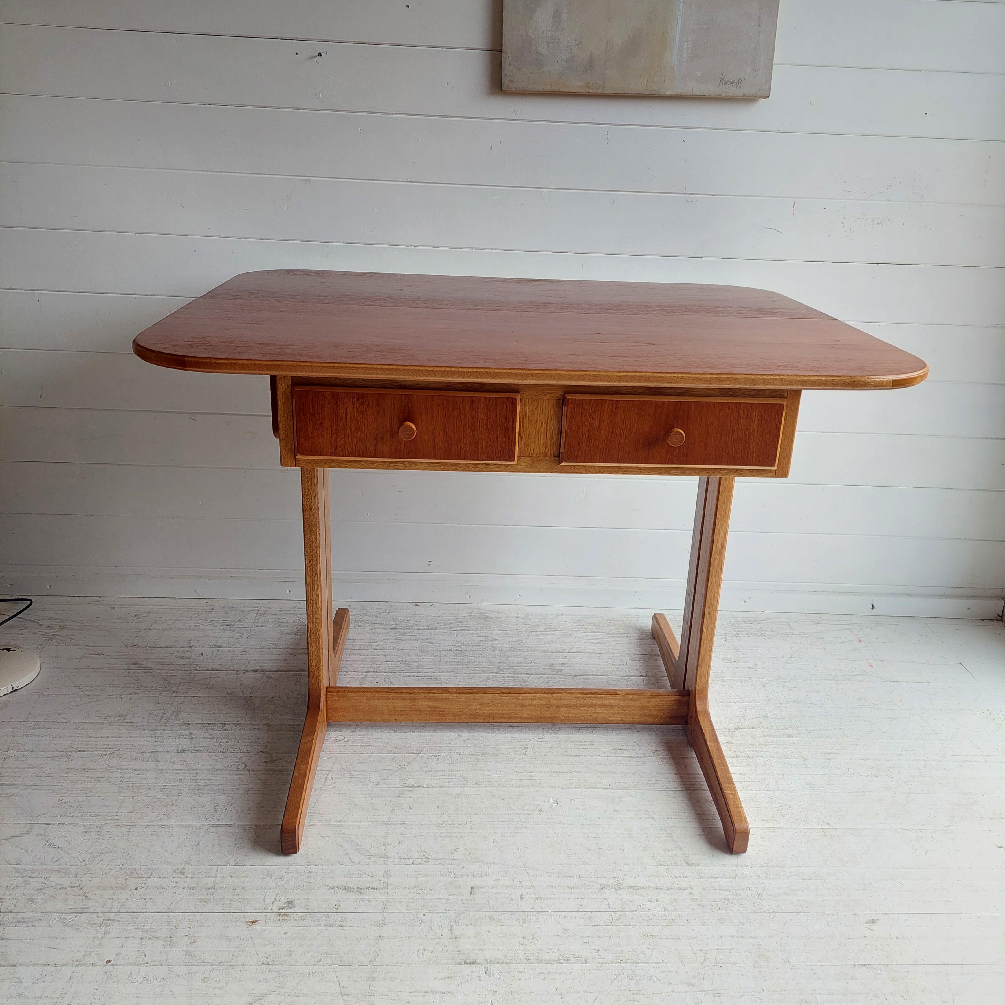 20th Century Mid Century Scandinavian Teak Console drop leaf dining table desk, 60s 