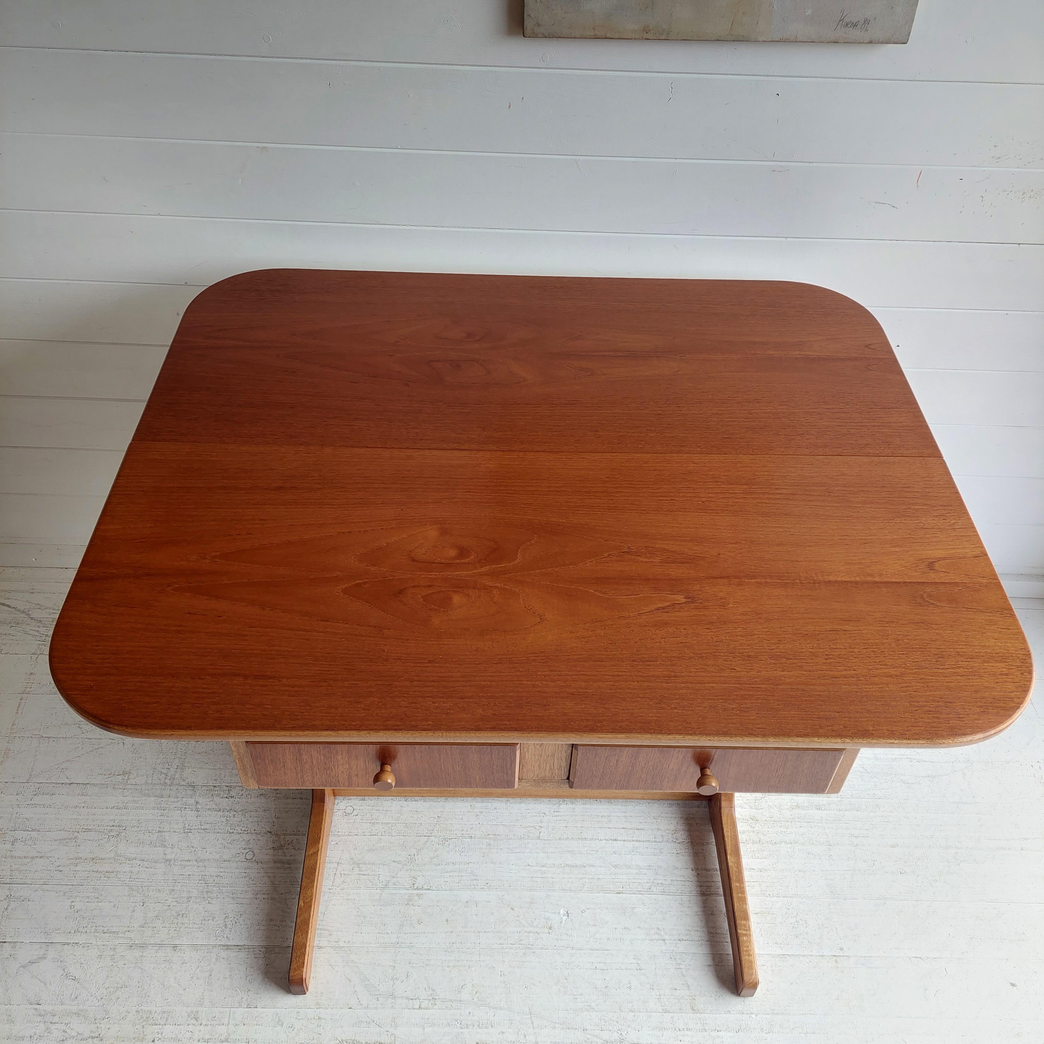 Oak Mid Century Scandinavian Teak Console drop leaf dining table desk, 60s 