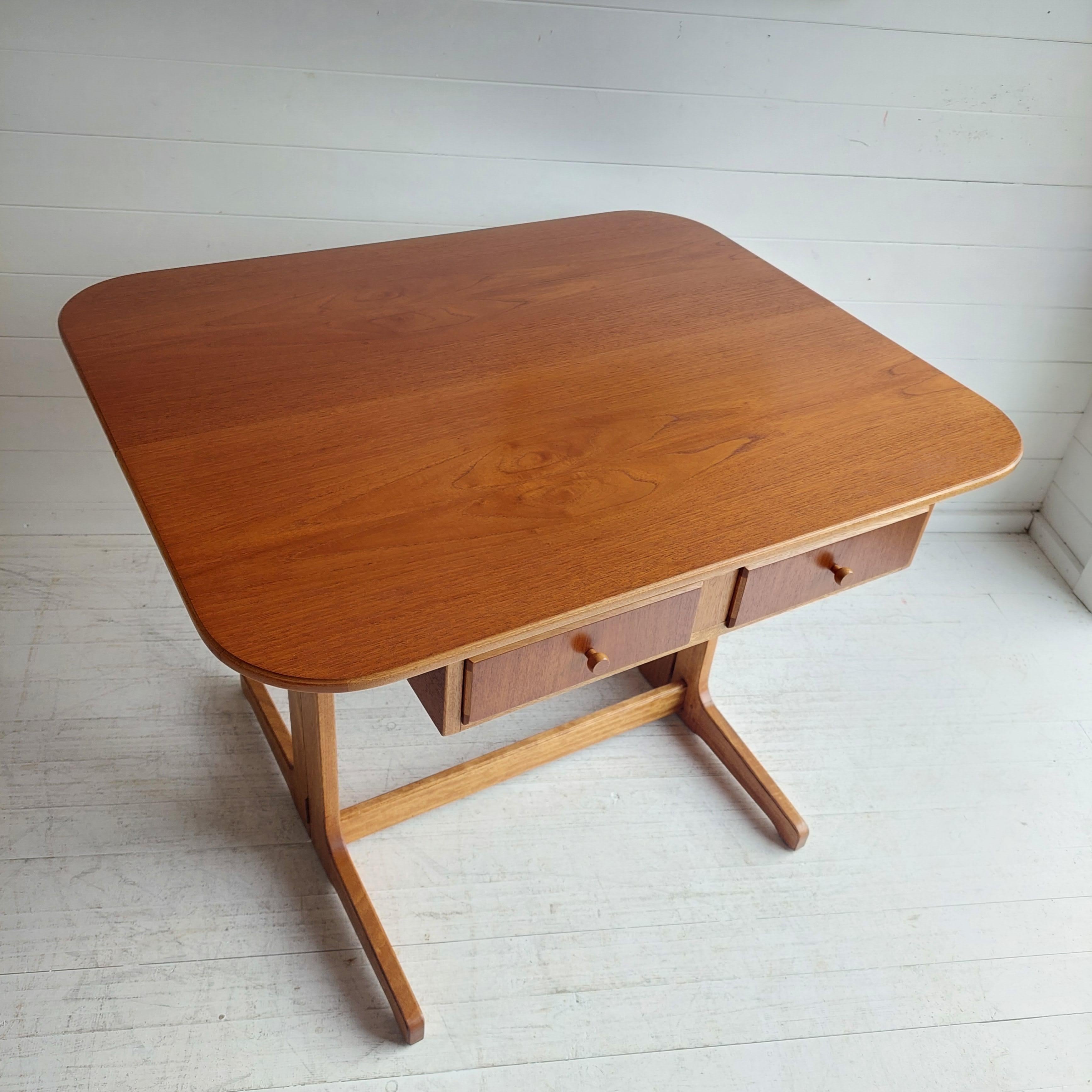 Mid Century Scandinavian Teak Console drop leaf dining table desk, 60s  2