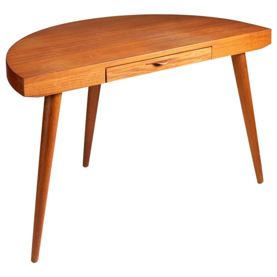 Midcentury Scandinavian Teak Half-Moon Desk, circa 1960