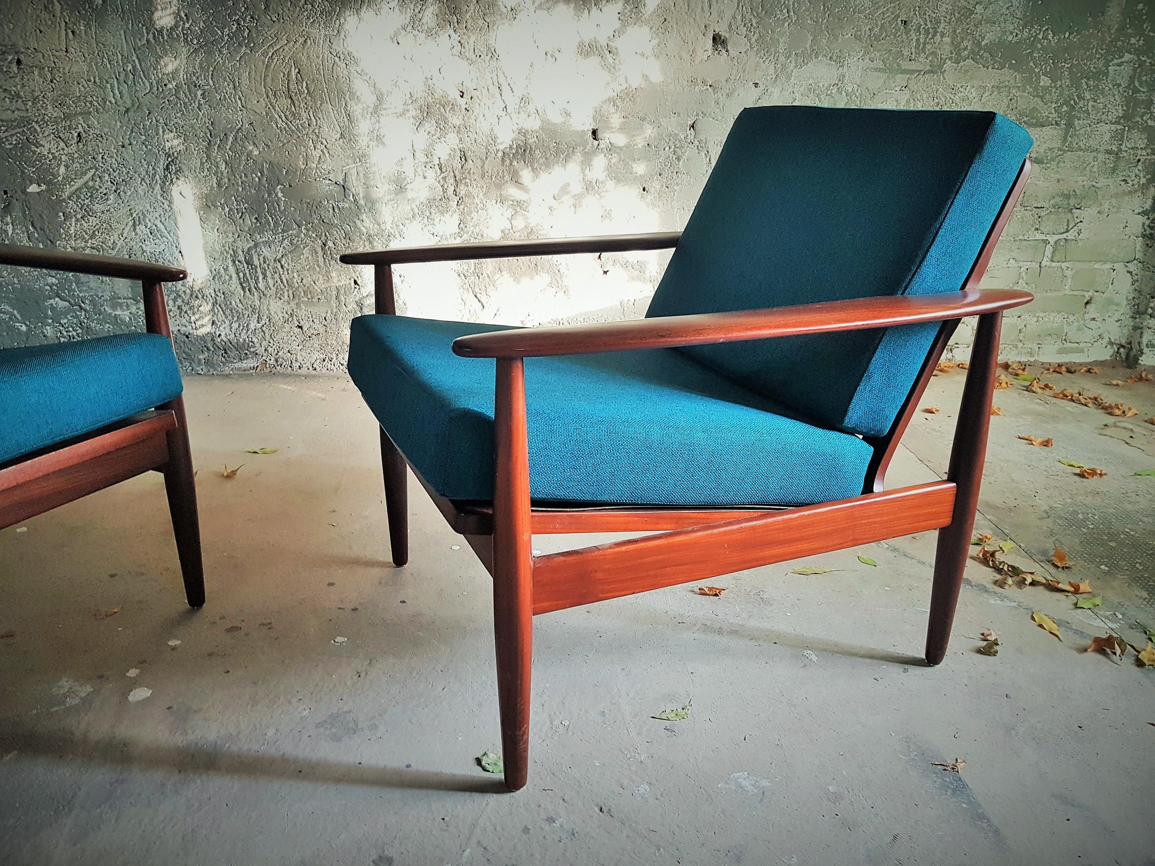 Pair of Mid-Century Scandinavian Teak Lounge Chair Armchair, Denmark, 1960 For Sale 5