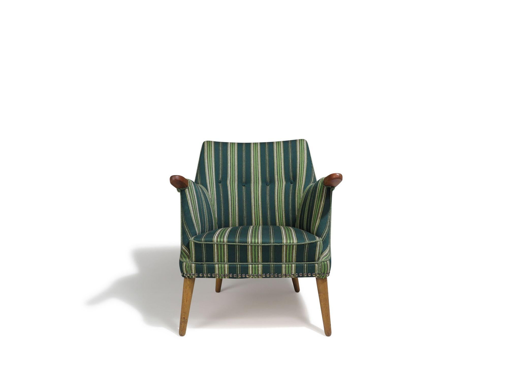 Danese Sedia da salotto scandinava di metà secolo in teak con lana originale verde in vendita