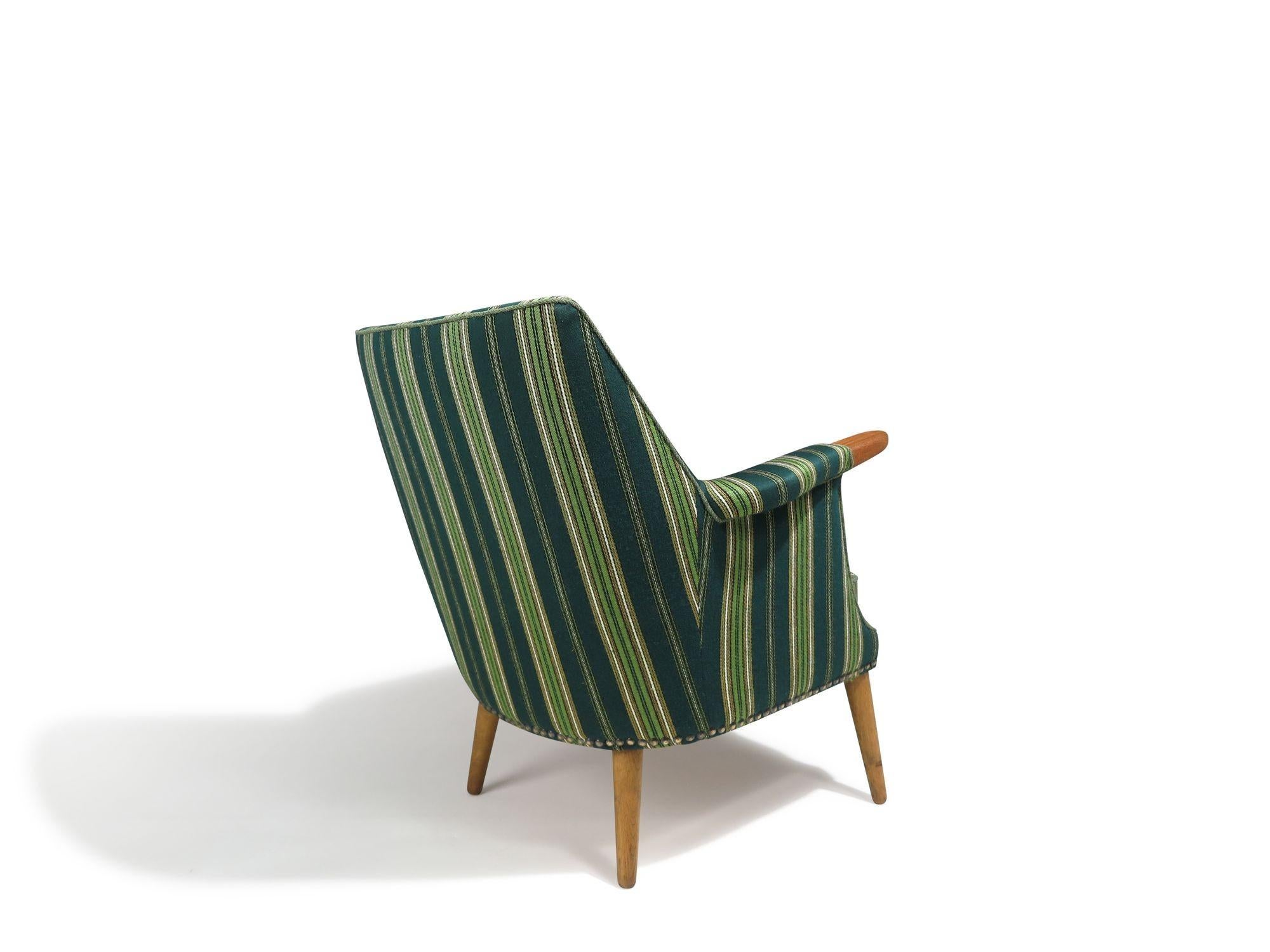 Lana Sedia da salotto scandinava di metà secolo in teak con lana originale verde in vendita