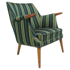Mid-century Scandinavian Teak Lounge Chair in Original Green Wool
