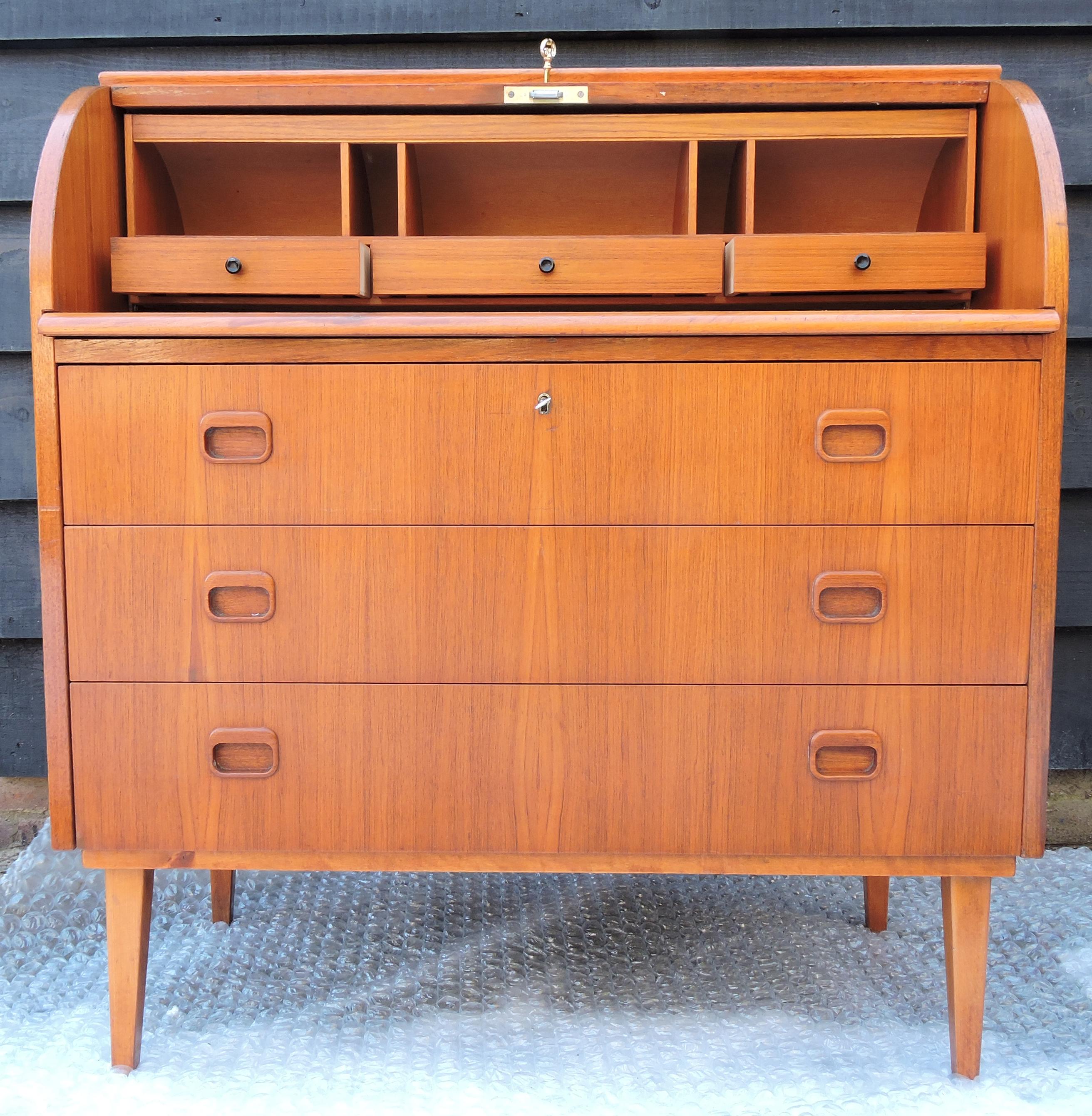 Swedish Midcentury Scandinavian Teak Roll Top Desk by Egon Ostergaard For Sale