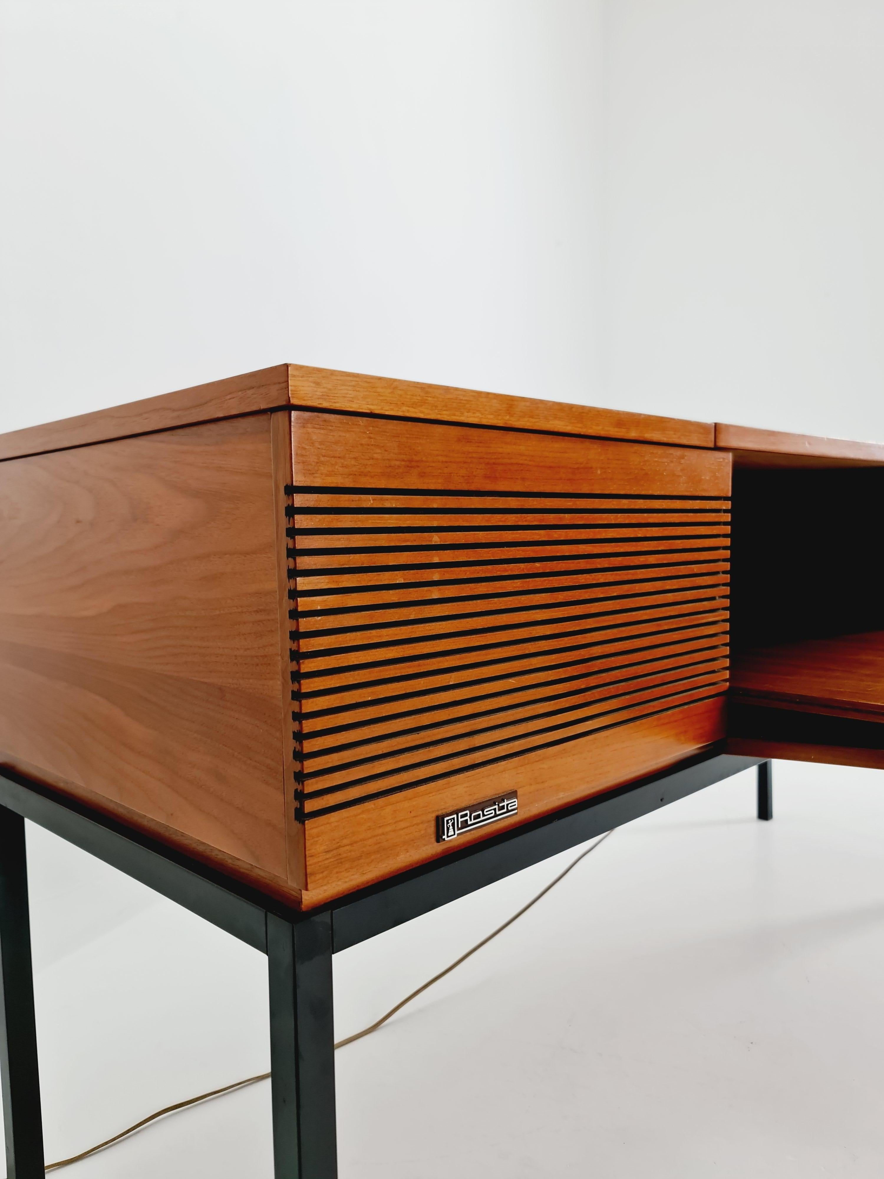 Mid Century Scandinavian Teak Sidboard Record Player By Phililps, Radio by Rosit For Sale 2