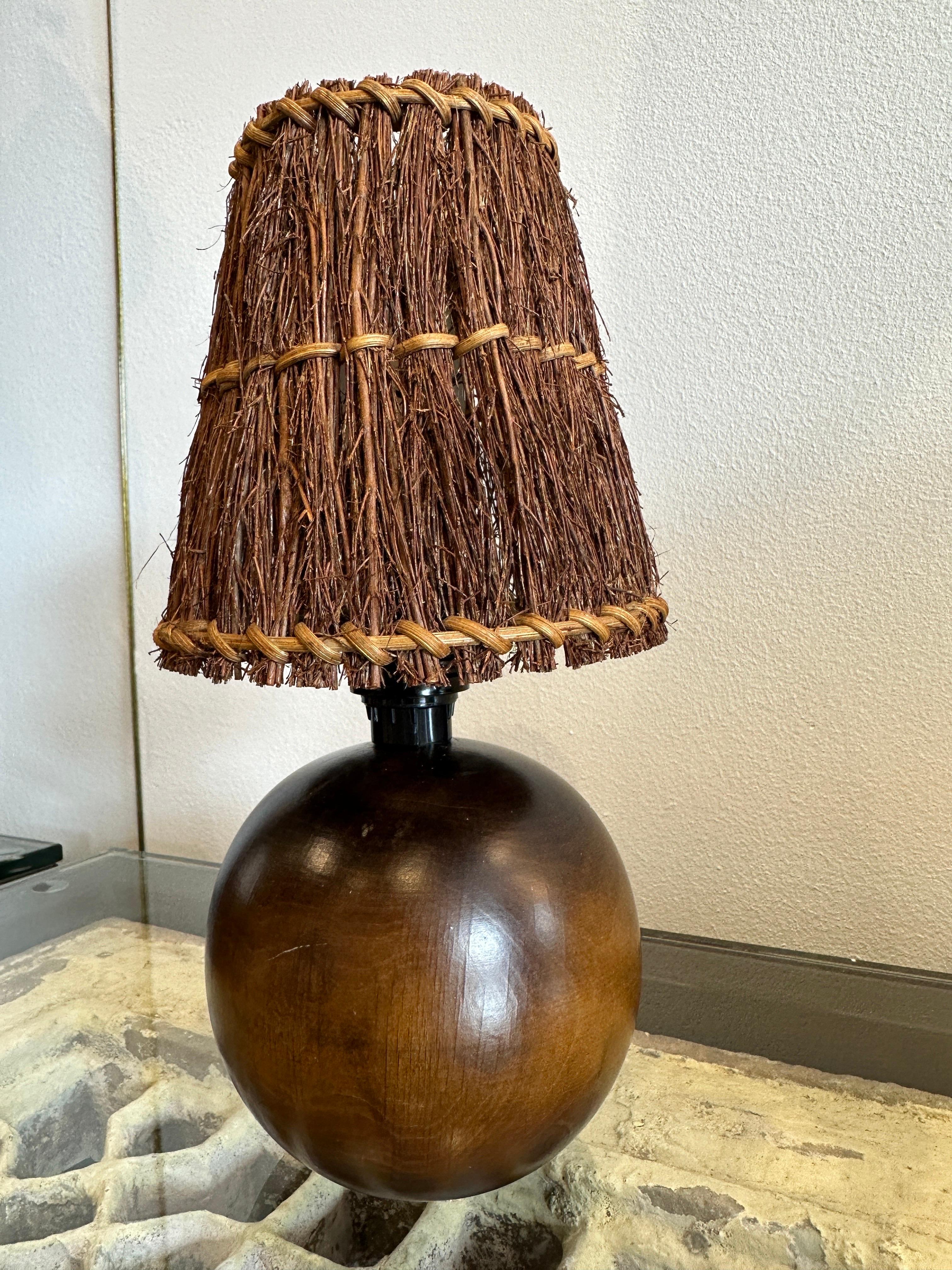 Mid-Century Scandinavian Teak Wood Globe Table Lamp In Good Condition For Sale In East Hampton, NY
