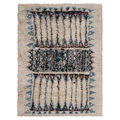 Mid-Century Scandinavian Tribal Beige Carpet - Rya Pile Carpet By Aili Suomi