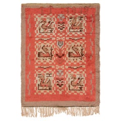 Mid-Century Scandinavian Tribal Tan Rug - Rya Pile Rug By Impi Sotavalta