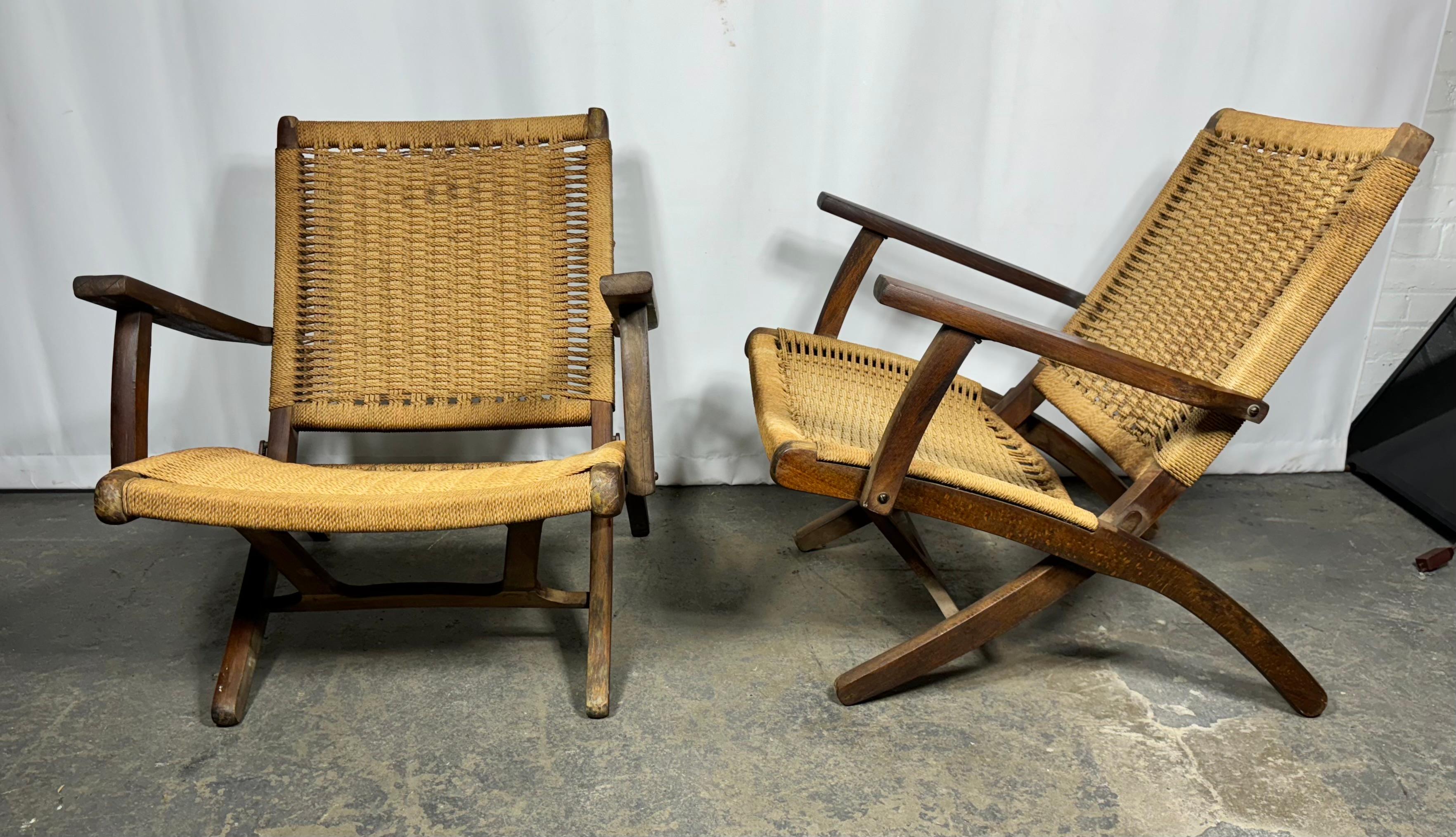 Scandinave moderne Fauteuils pliants scandinaves vintage du milieu du siècle dernier à la manière de Hans Wegner en vente