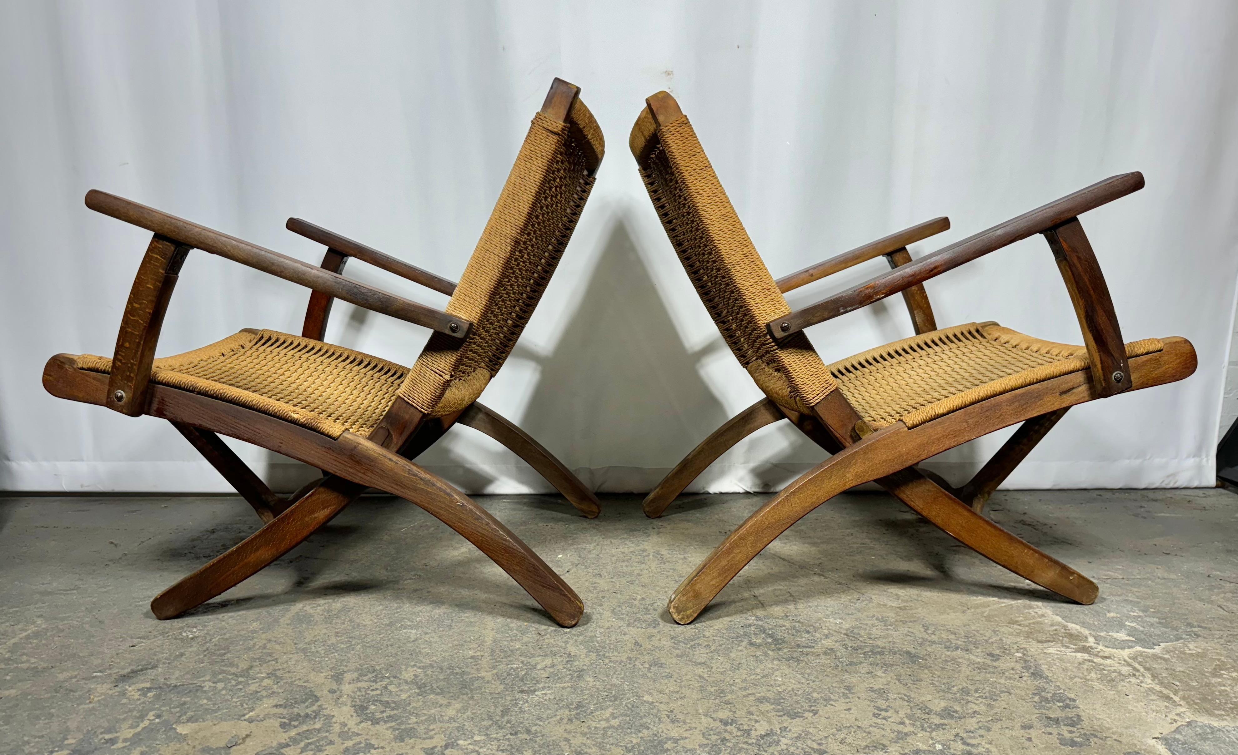 Milieu du XXe siècle Fauteuils pliants scandinaves vintage du milieu du siècle dernier à la manière de Hans Wegner en vente