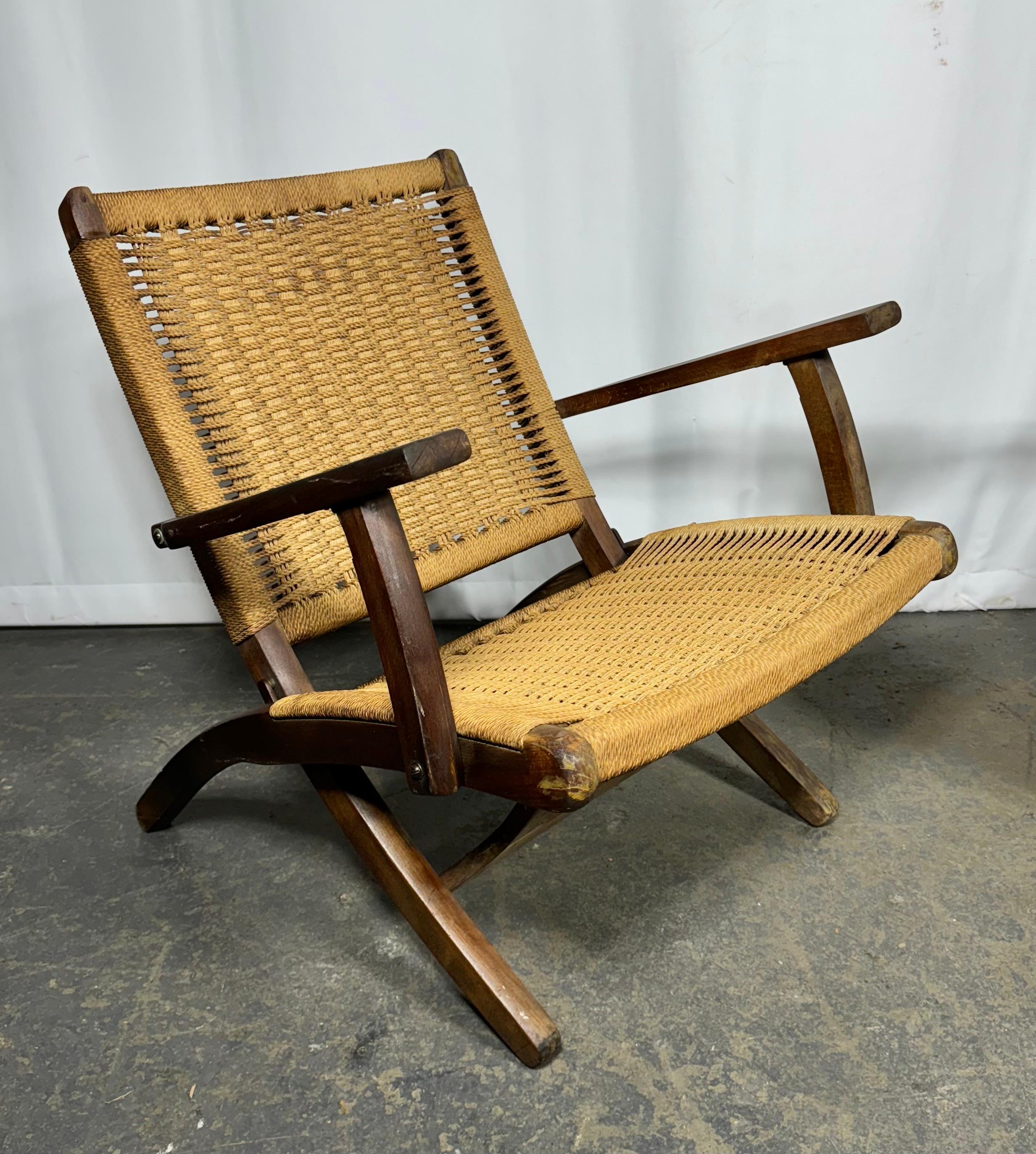 Corde Fauteuils pliants scandinaves vintage du milieu du siècle dernier à la manière de Hans Wegner en vente