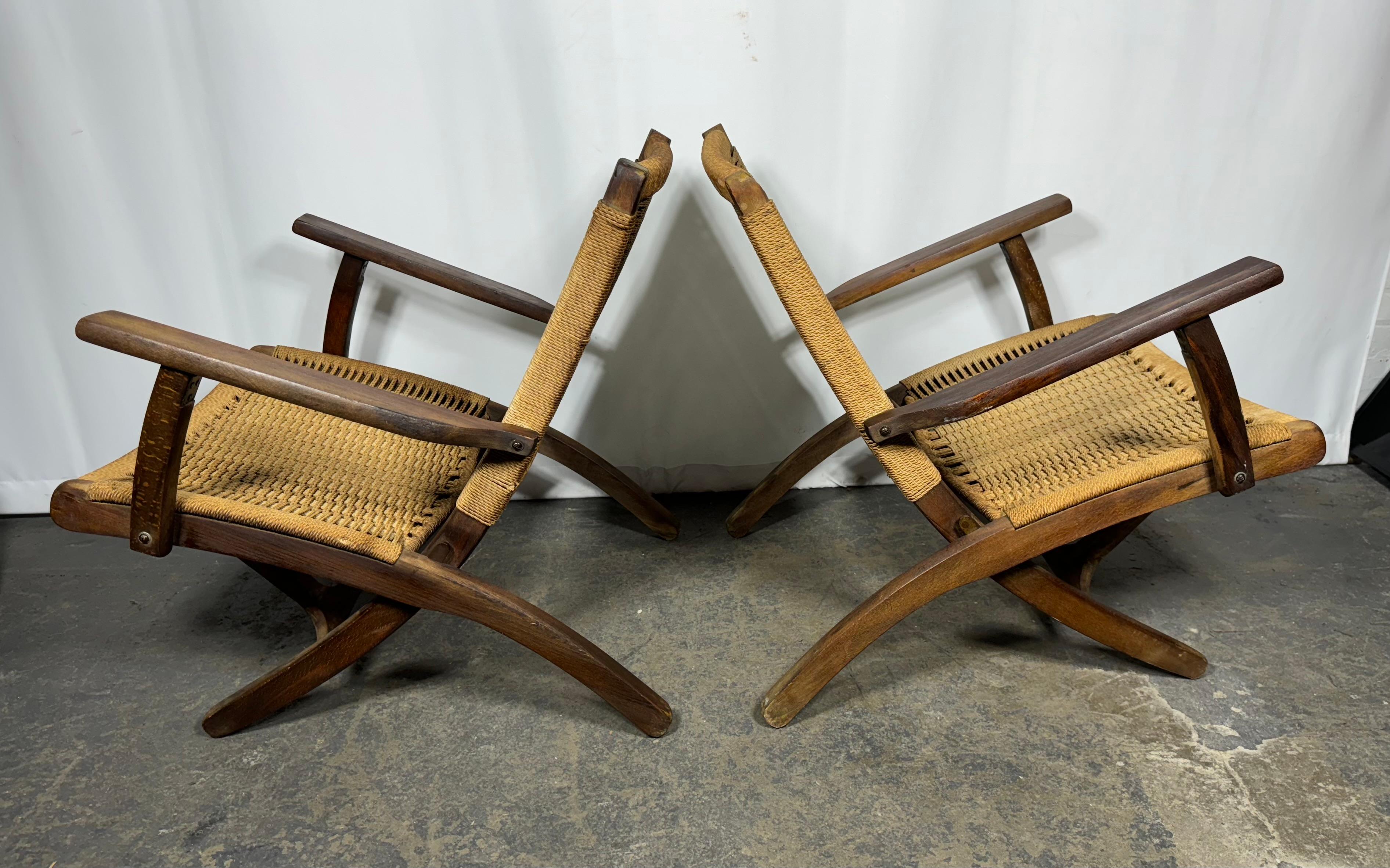 Fauteuils pliants scandinaves vintage du milieu du siècle dernier à la manière de Hans Wegner en vente 1