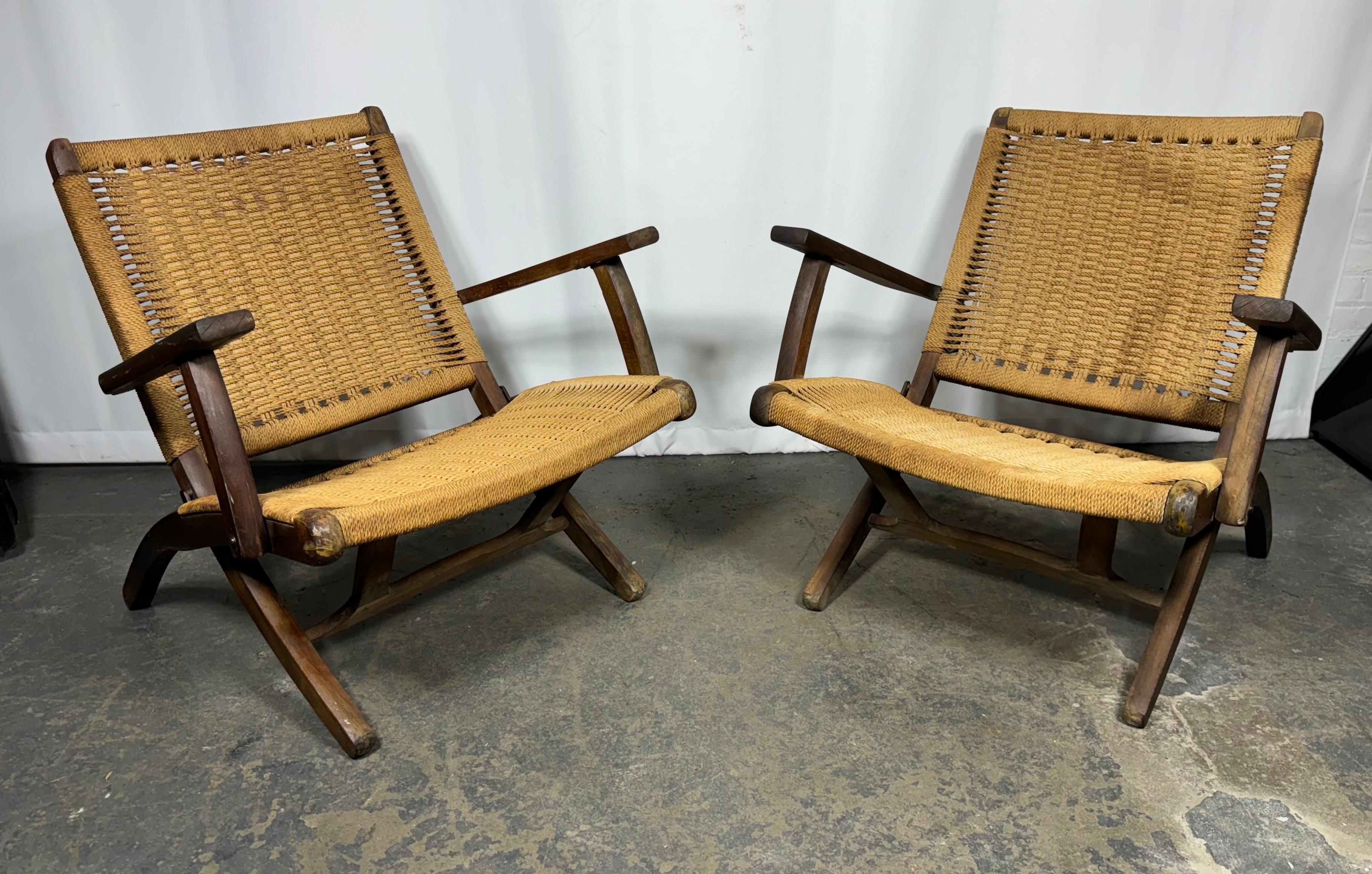 Fauteuils pliants scandinaves vintage du milieu du siècle dernier à la manière de Hans Wegner en vente 2