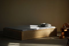 Mid Century Scandinavian Vintage Freestanding Double Bed in Rattan, 1980s