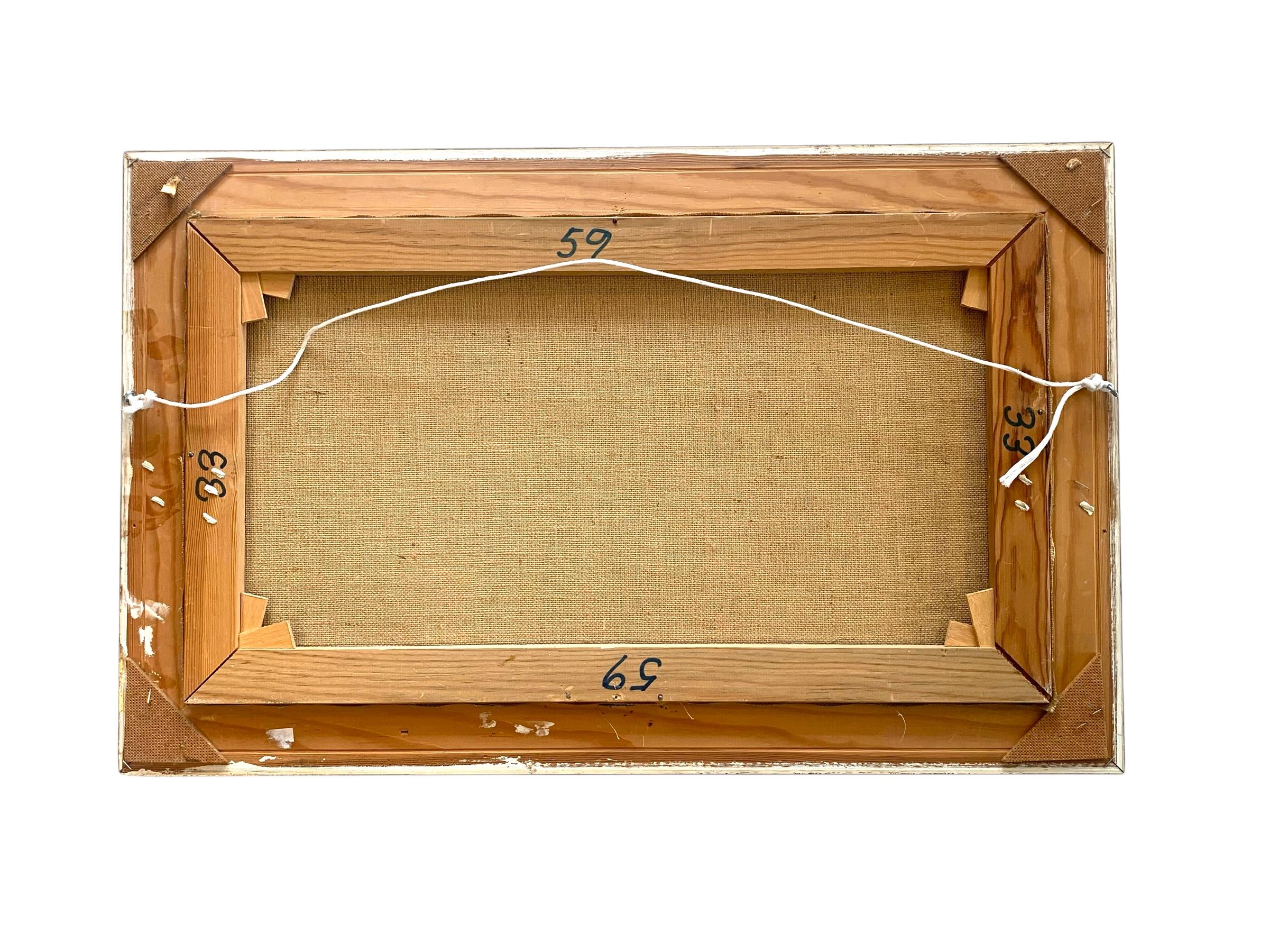 Mitte des Jahrhunderts skandinavischen Vintage Öl auf Leinwand Gemälde von Dorf in der Landschaft im Angebot 4