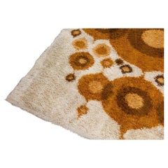 Skandinavischer weißer Rya Ege-Teppich aus Wolle mit gelben Kreisen aus der Mitte des Jahrhunderts 6 x 8